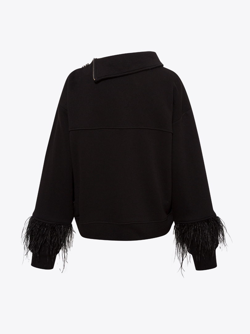 Kuş Tüylü Sweatshirt - Siyah