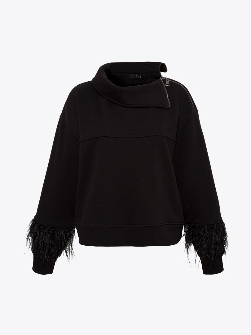 Kuş Tüylü Sweatshirt - Siyah