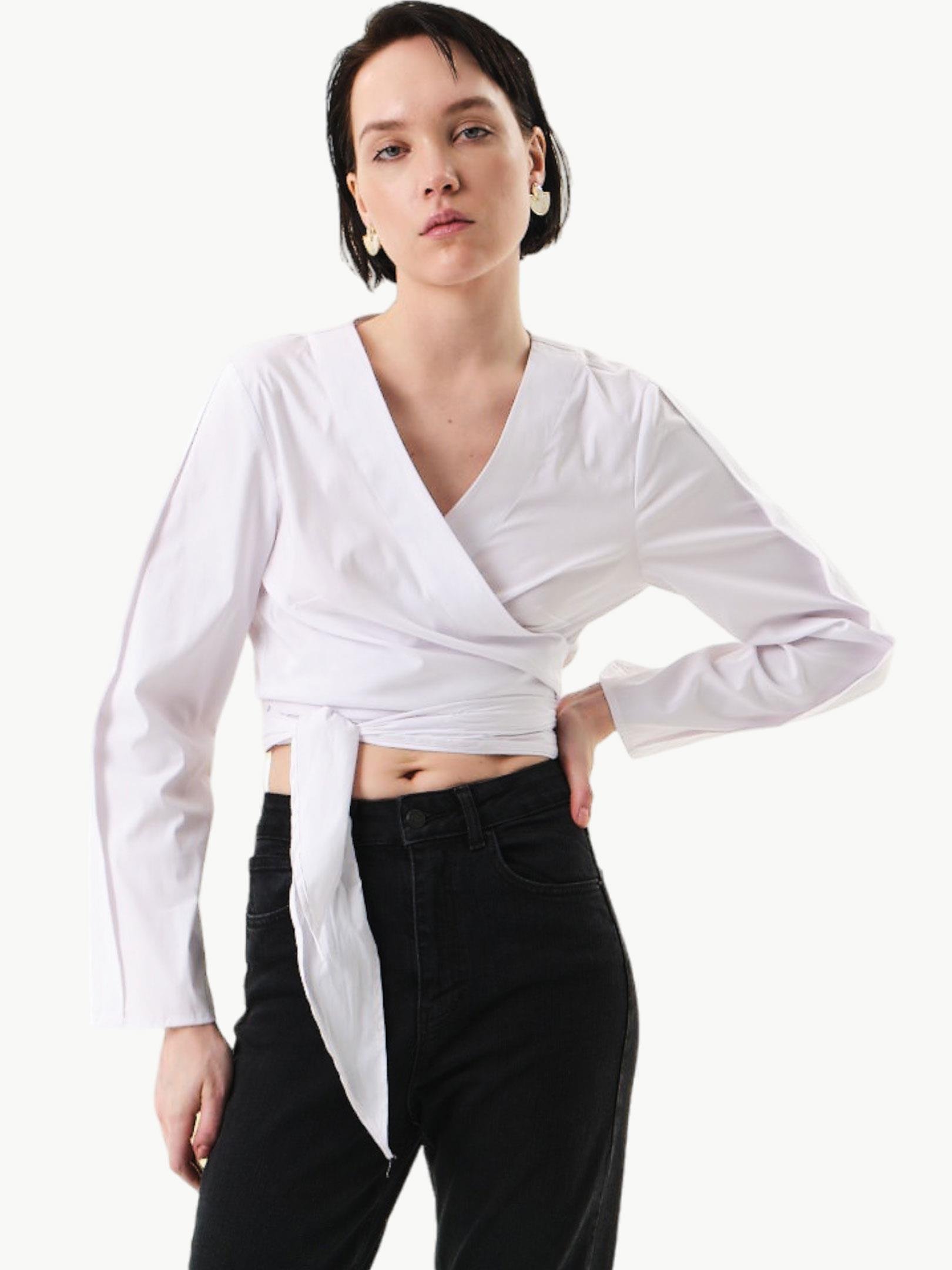 Kuşaklı Koton Gömlek - Beyaz Gömlek Modelleri