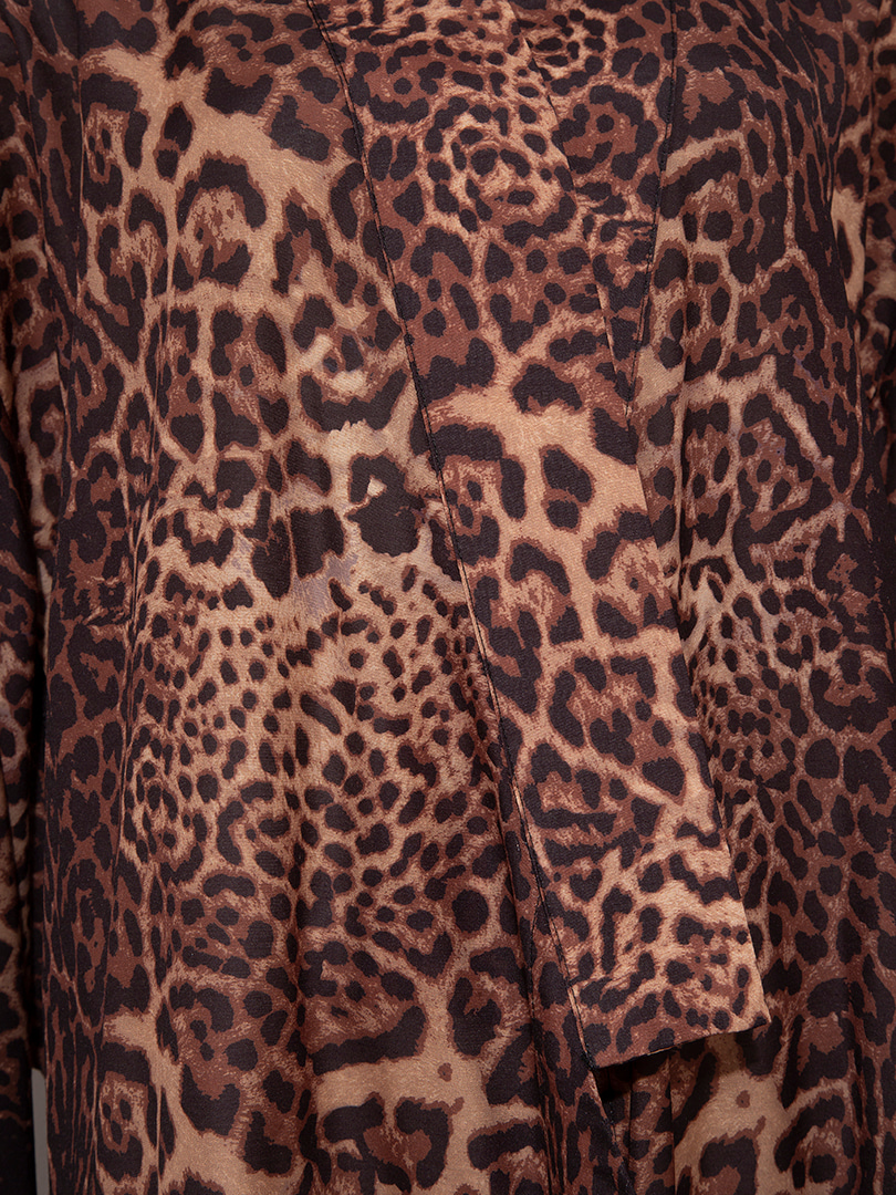 Kuşaklı Rahat Kesim Uzun Kimono - Leopar Desenli