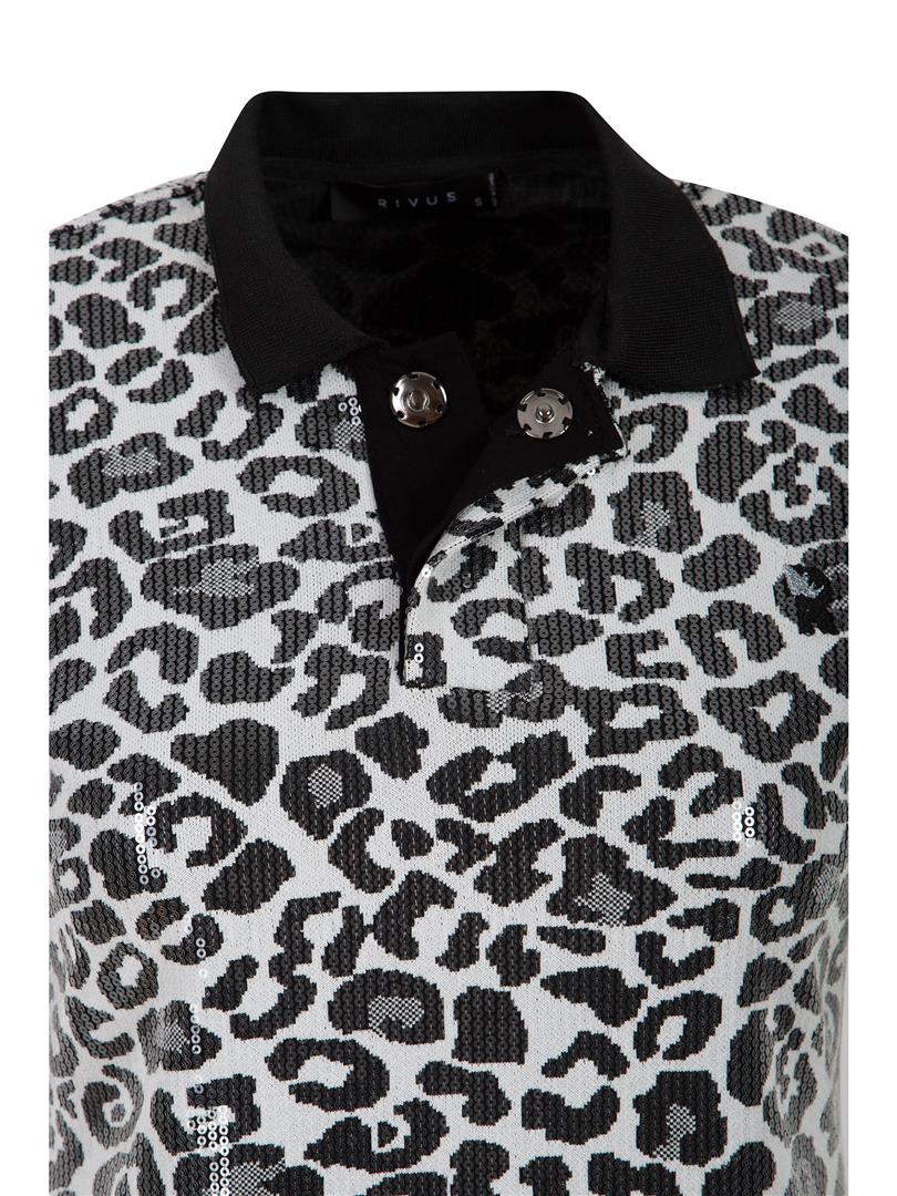 Leopar Payetli Polo Yaka Mini Elbise - Leopar Desenli