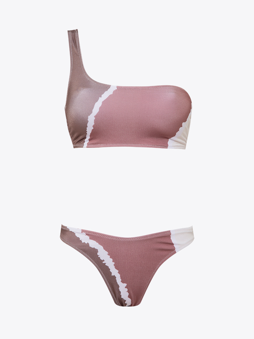 Light Gold Rengi Tek Omuz Bikini Takımı - Kahve