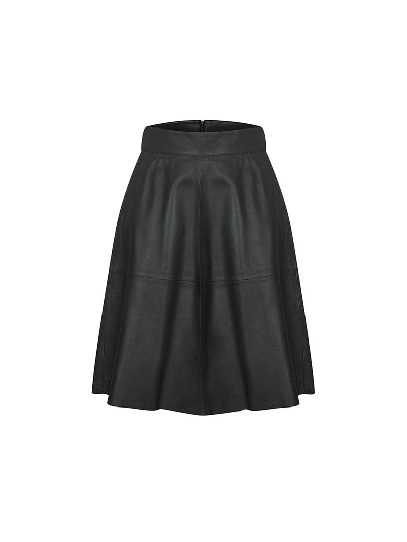 Midi Boy Cepli Deri Kloş Etek - Antrasit