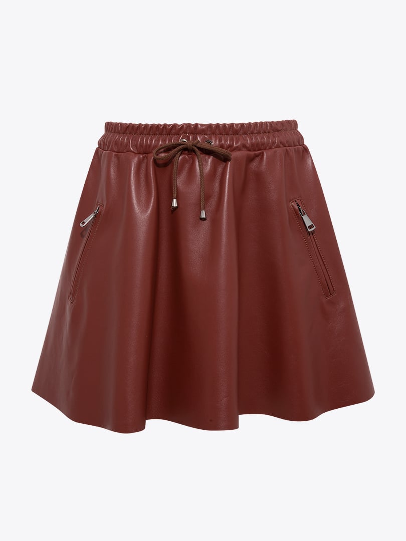 Mini Deri Etek - Bordo