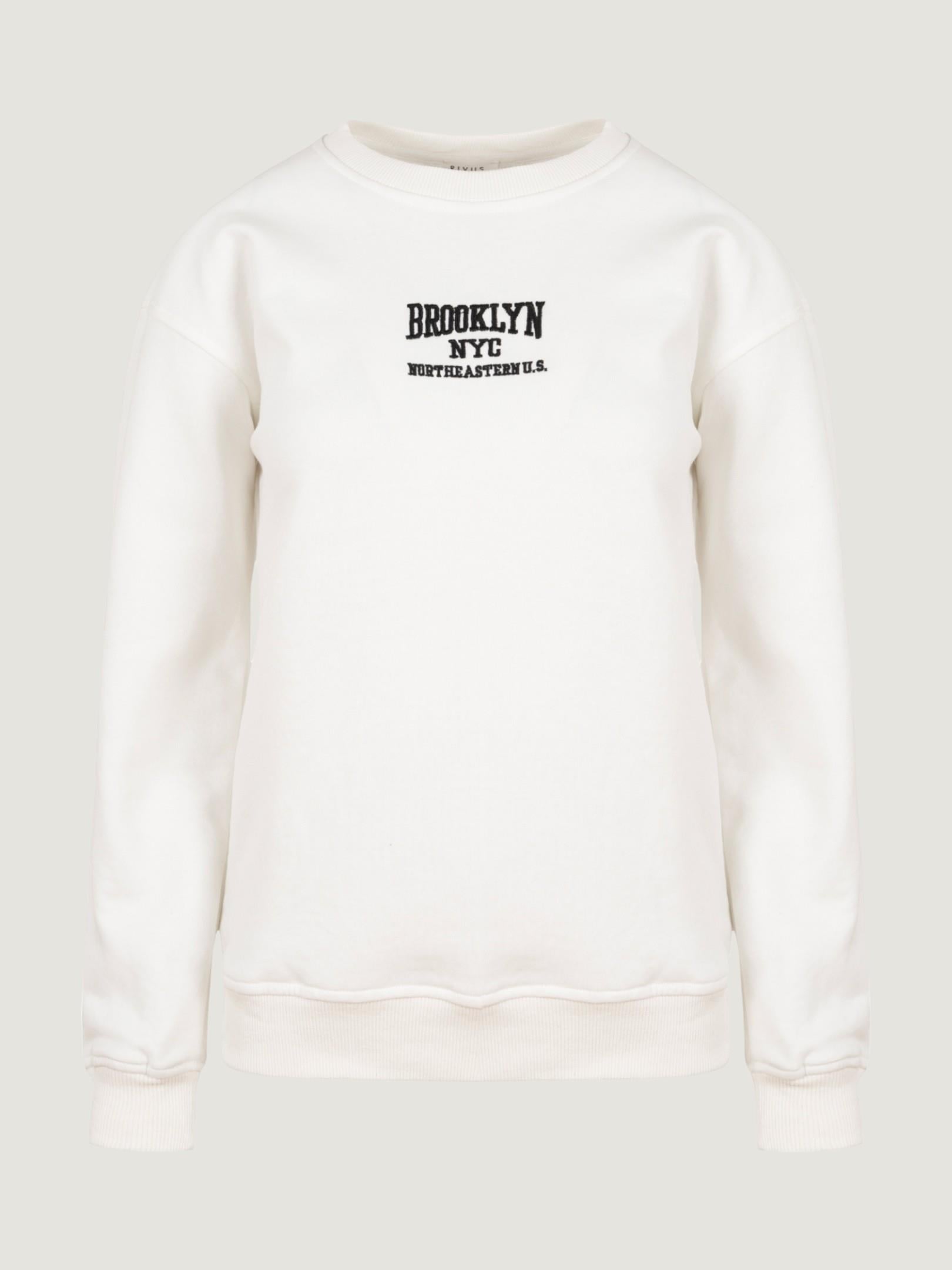 Nakış Detaylı Oversize Sweatshirt - Beyaz Sweatshirt Modelleri