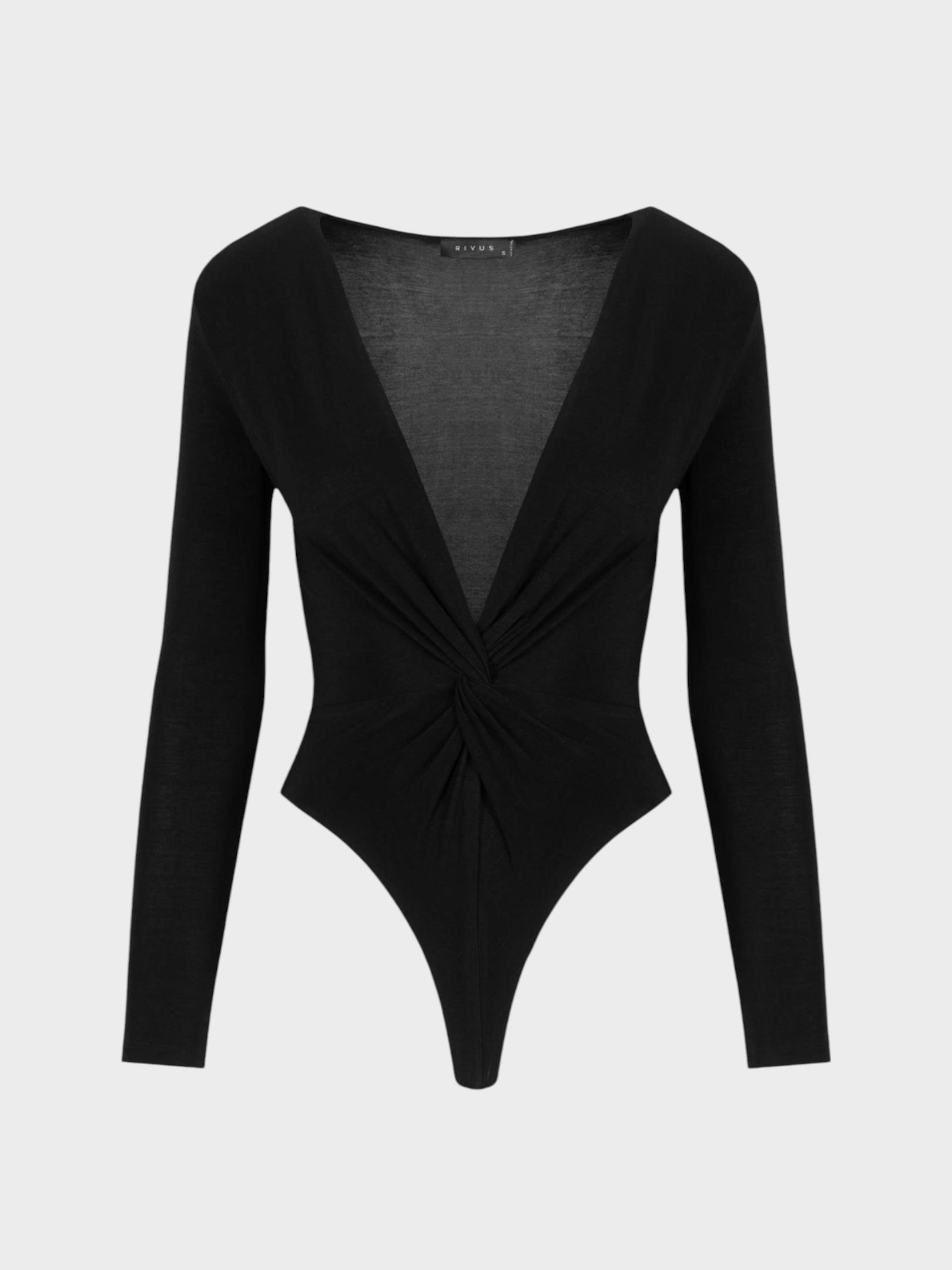 Önü Burgu Detaylı Uzun Kol İkonik Body - Siyah Body Modelleri