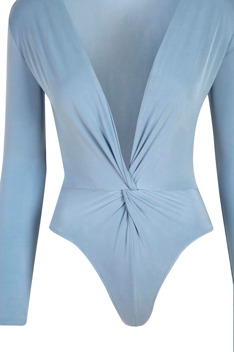 Önü Burgulu Alttan Çıtçıtlı Uzun Kollu İkonik Body - Mavi