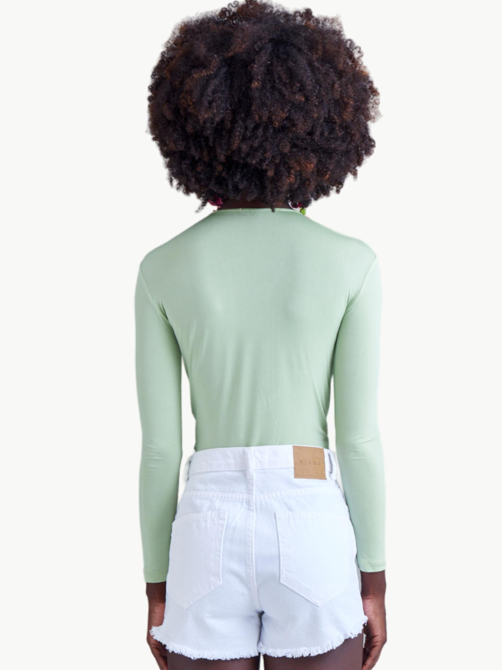 Önü Burgulu Alttan Çıtçıtlı Uzun Kollu İkonik Body - Çağla Yeşili Body & Bluz Modelleri