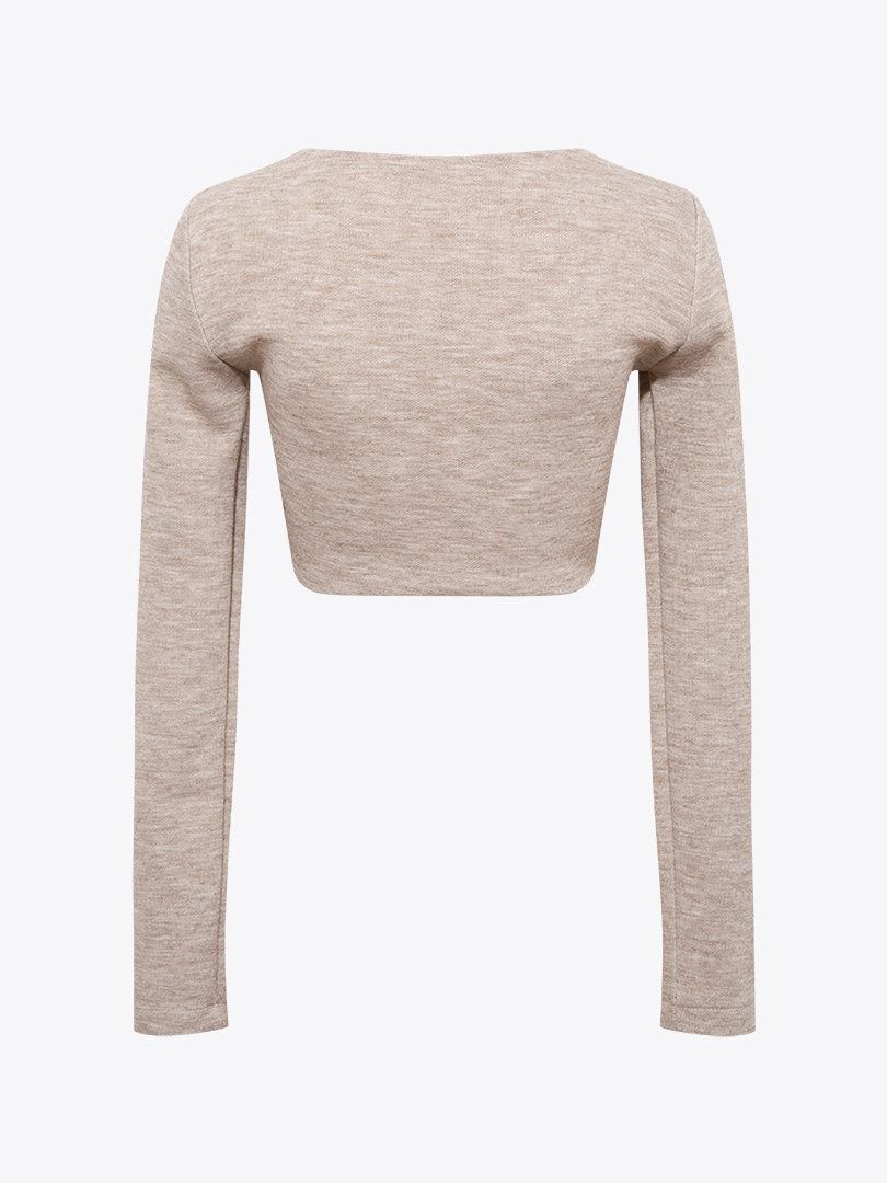Önü Düğüm Detaylı Örme Crop - Bej