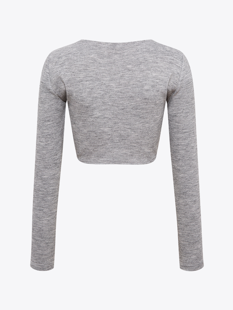 Önü Düğüm Detaylı Örme Crop - Gri