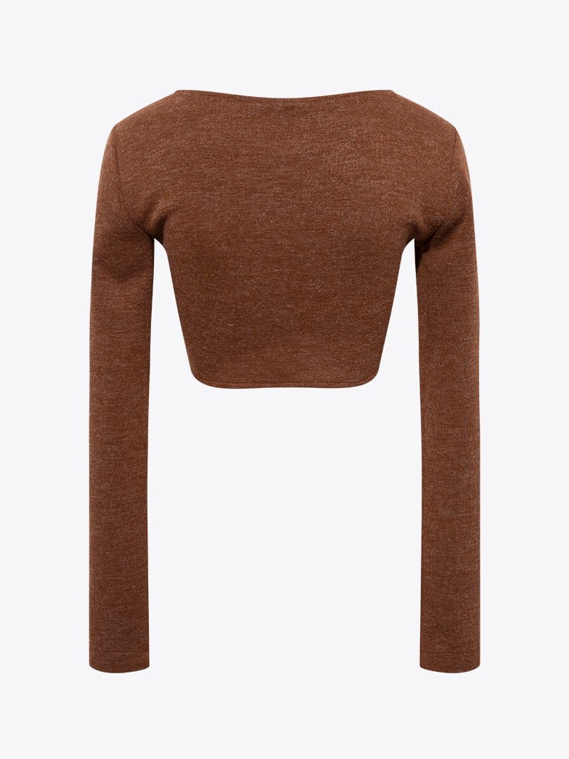Önü Düğüm Detaylı Örme Crop - Tarçın