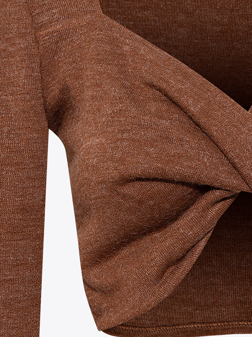 Önü Düğüm Detaylı Örme Crop - Tarçın