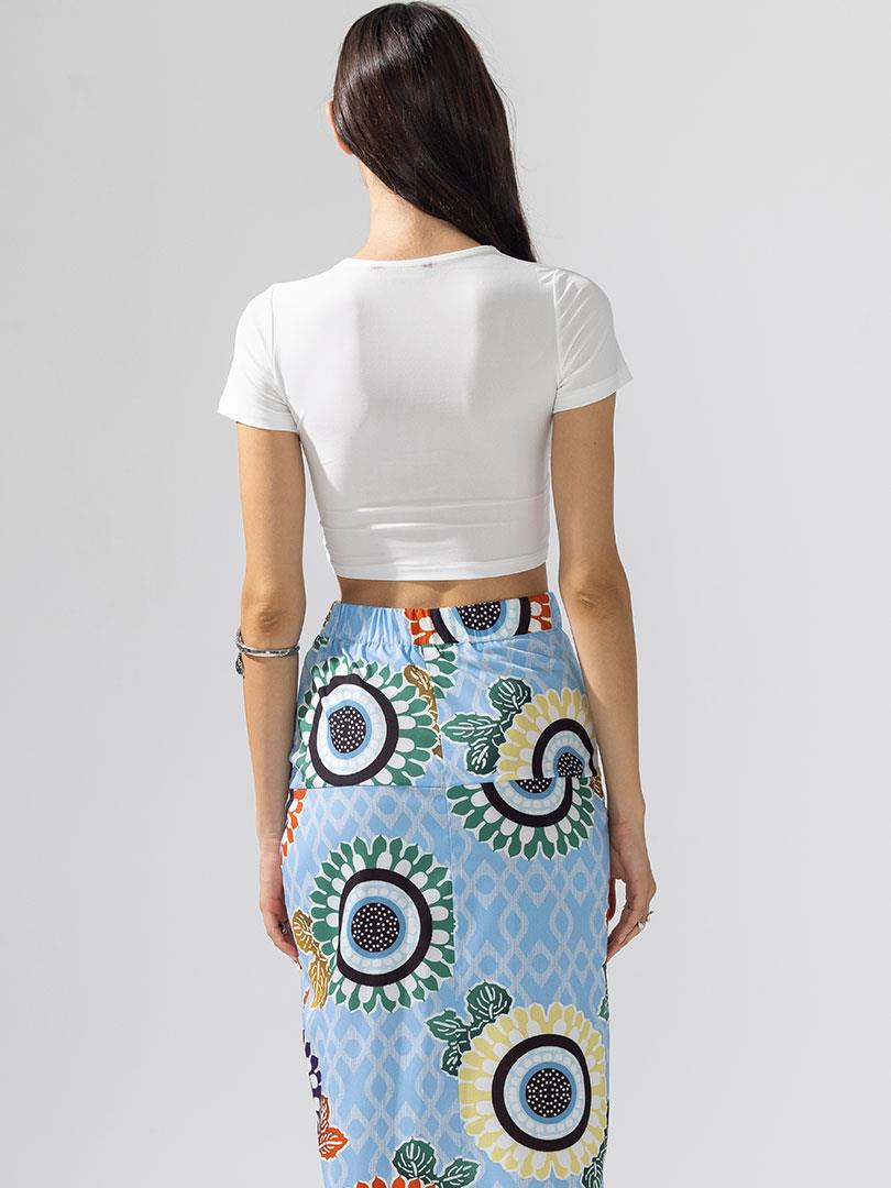 Önü Düğümlü Kısa Kollu Crop Bluz - Ekru