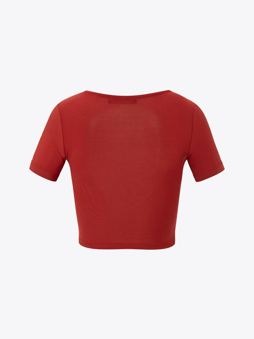 Önü Düğümlü Kısa Kollu Crop Bluz - Tarçın