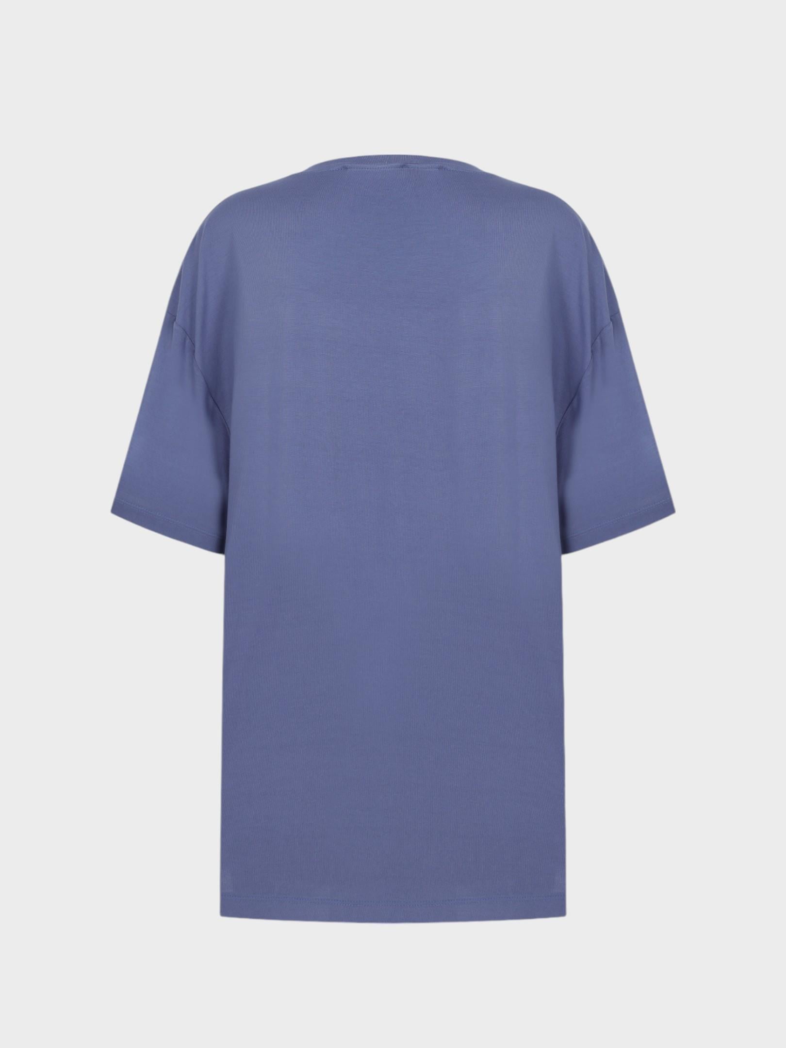 Oversize Dökümlü Viskon T-Shirt - Mavi T-shirt Modelleri