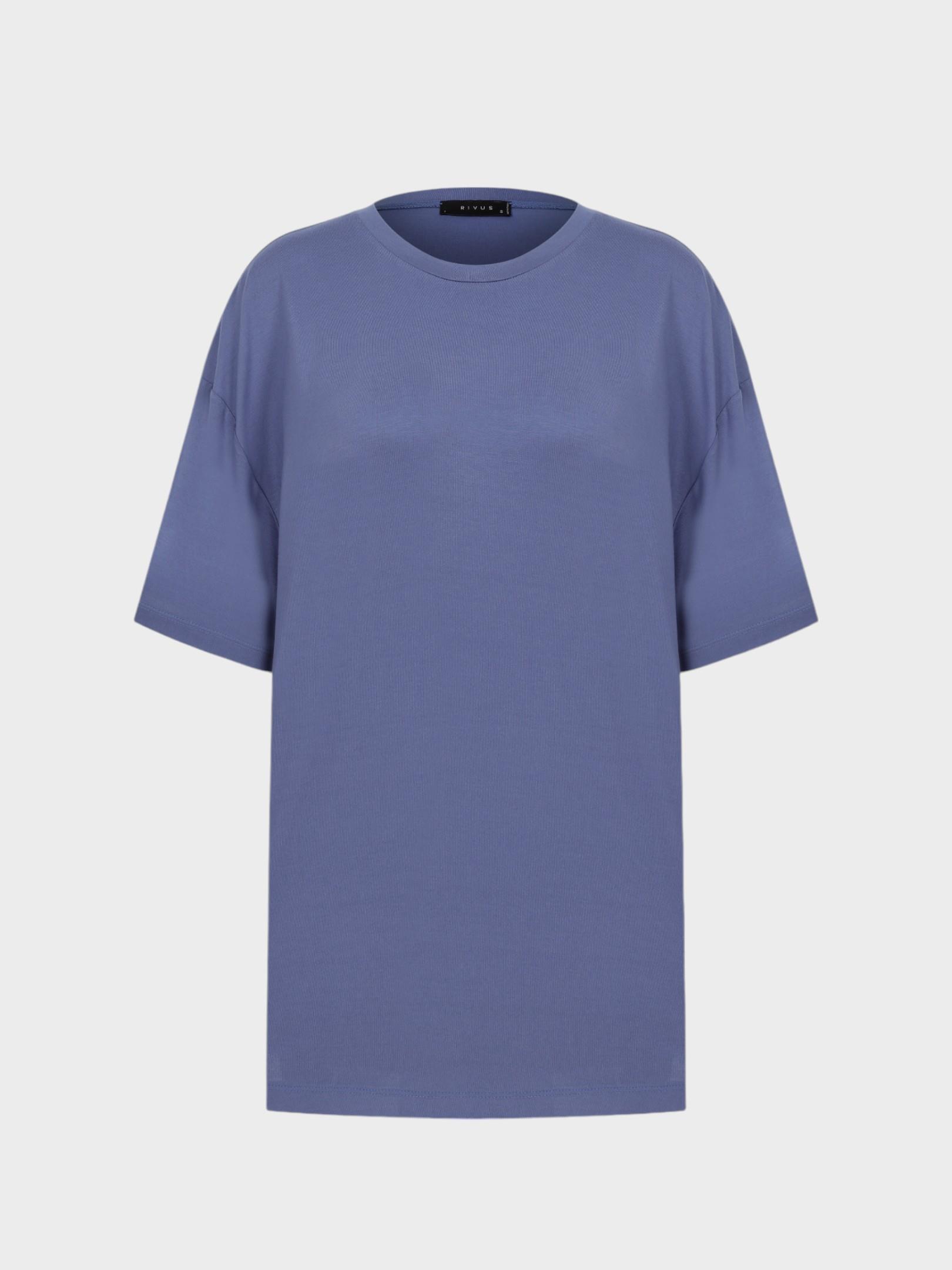 Oversize Dökümlü Viskon T-Shirt - Mavi T-shirt Modelleri