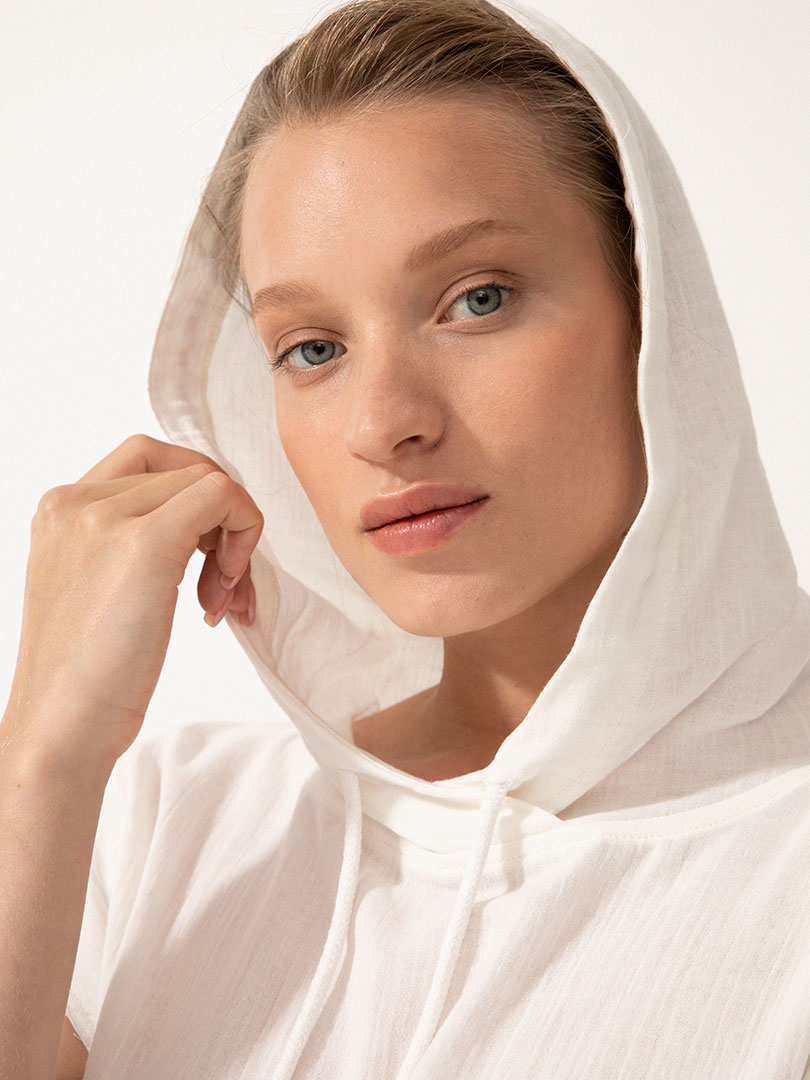 Oversize Kapüşonlu Panço-Elbise - Beyaz