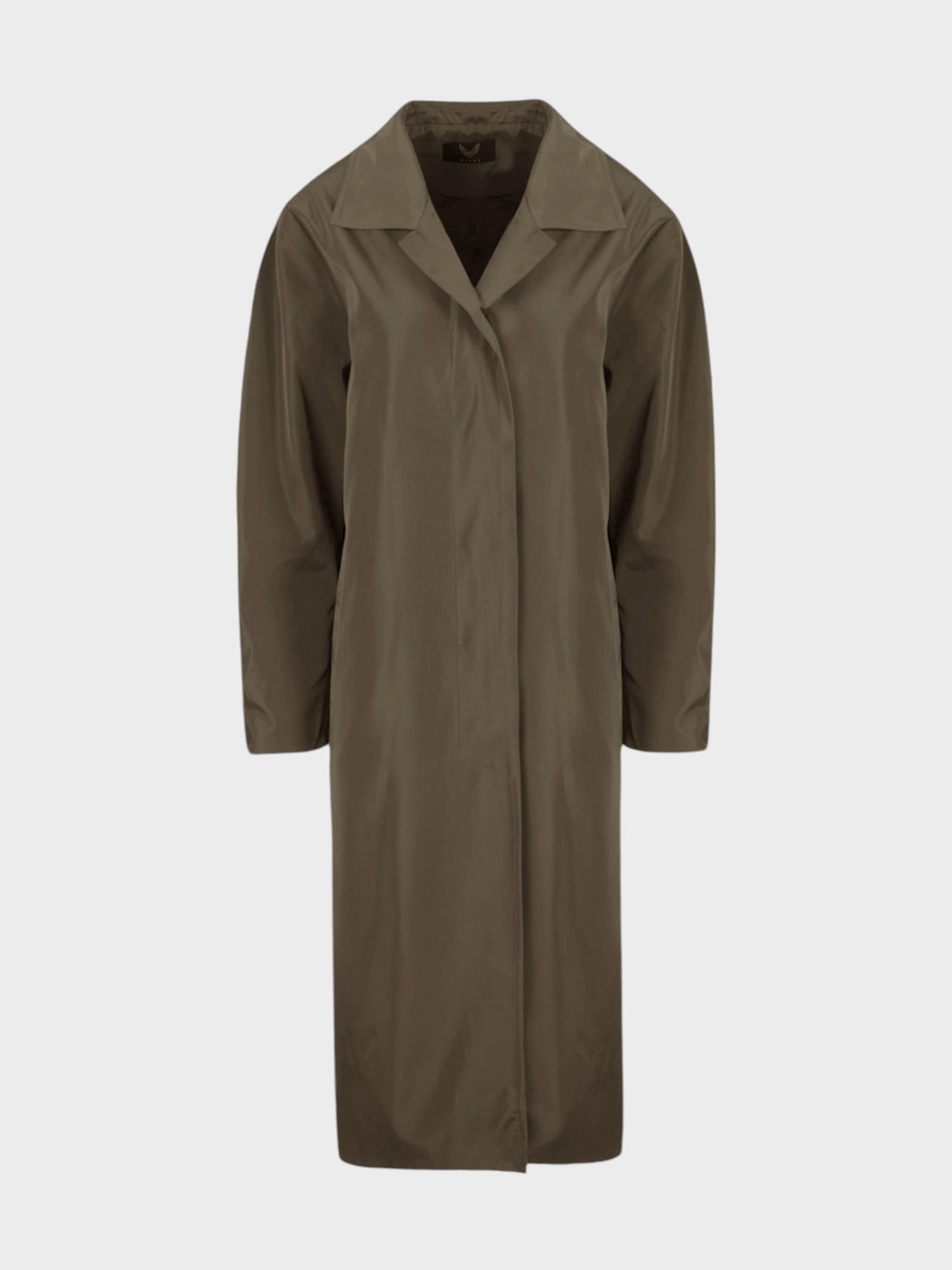Oversize Kesim Düğmeli ve Cep Detaylı Uzun Trençkot - Haki Kaban ve Trençkot Modelleri