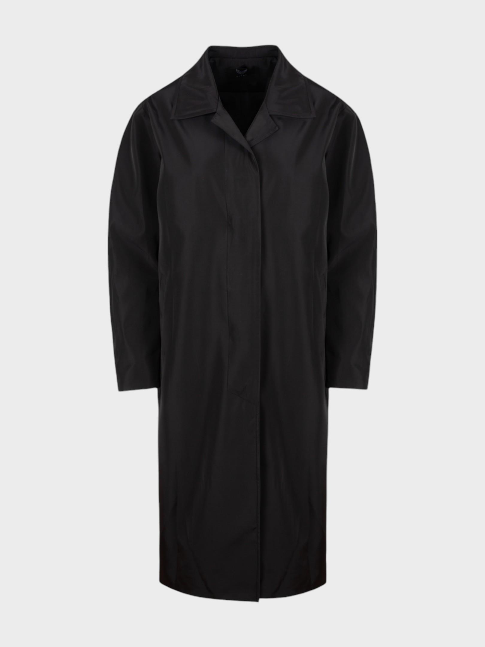 Oversize Kesim Düğmeli ve Cep Detaylı Uzun Trençkot - Siyah Kaban ve Trençkot Modelleri