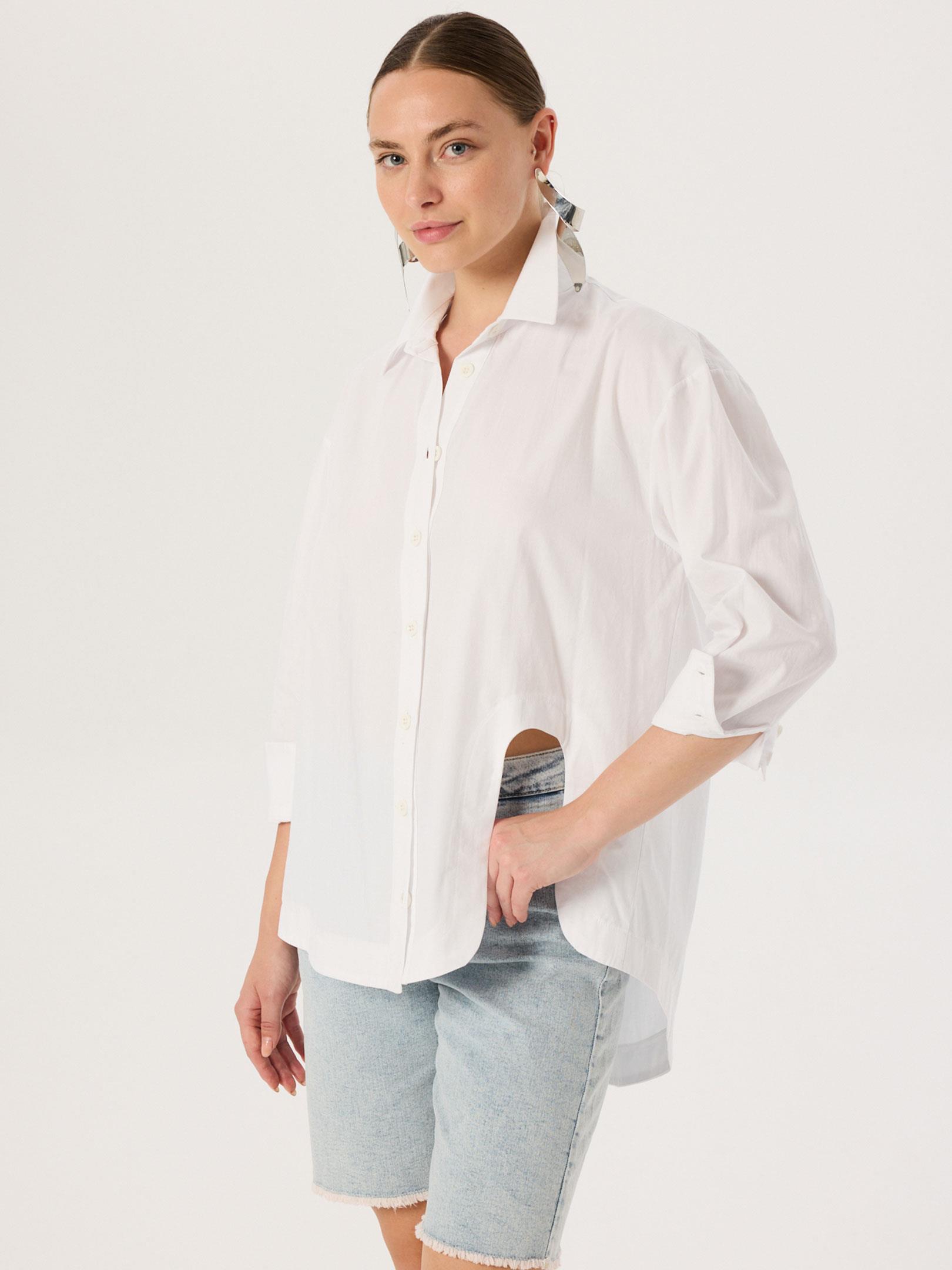 Oversize Kesim Koton Gömlek - Ekru Gömlek Modelleri