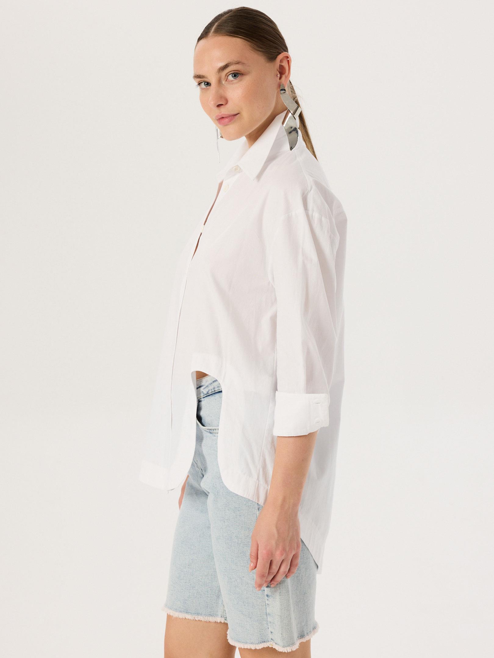 Oversize Kesim Koton Gömlek - Ekru Gömlek Modelleri