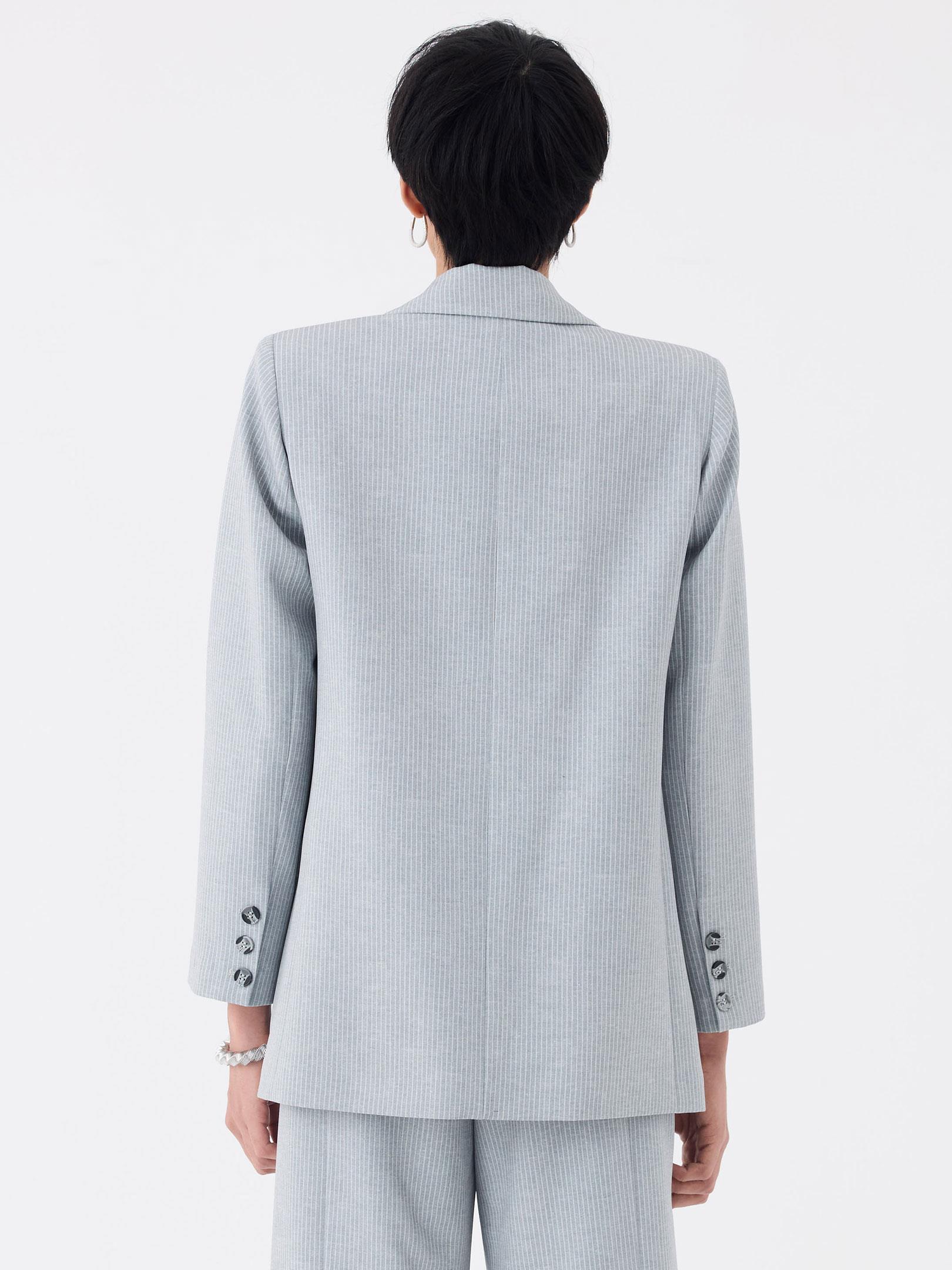 Oversize Kruvaze  Kesim İnce Çizgili Ceket - Gri Ceket Modelleri