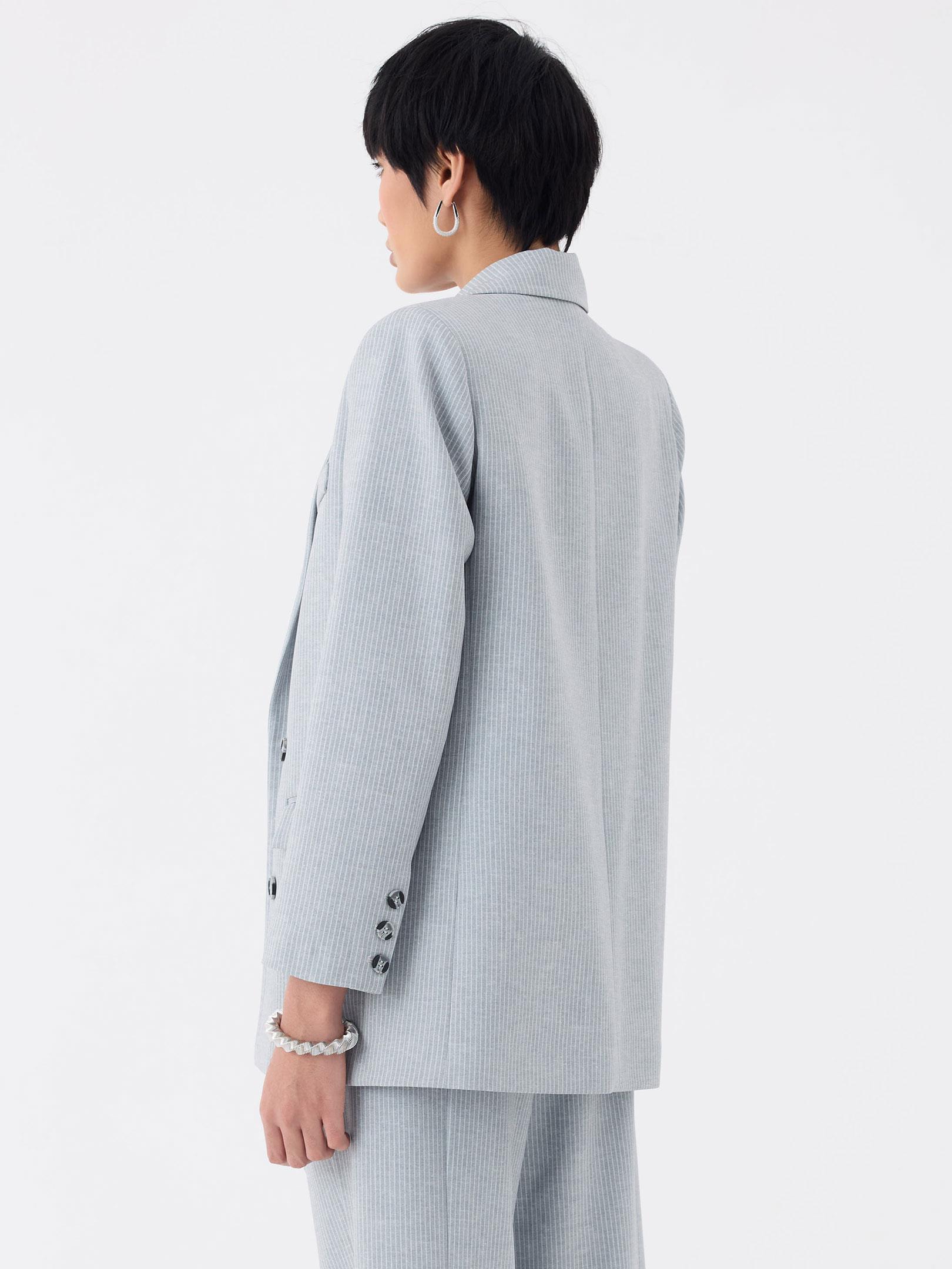 Oversize Kruvaze  Kesim İnce Çizgili Ceket - Gri Ceket Modelleri