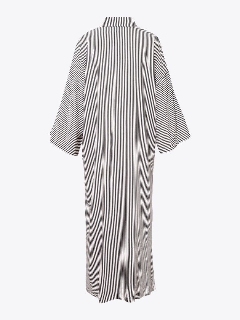 Oversize Yırtmaçlı Gömlek Elbise - Çizgili