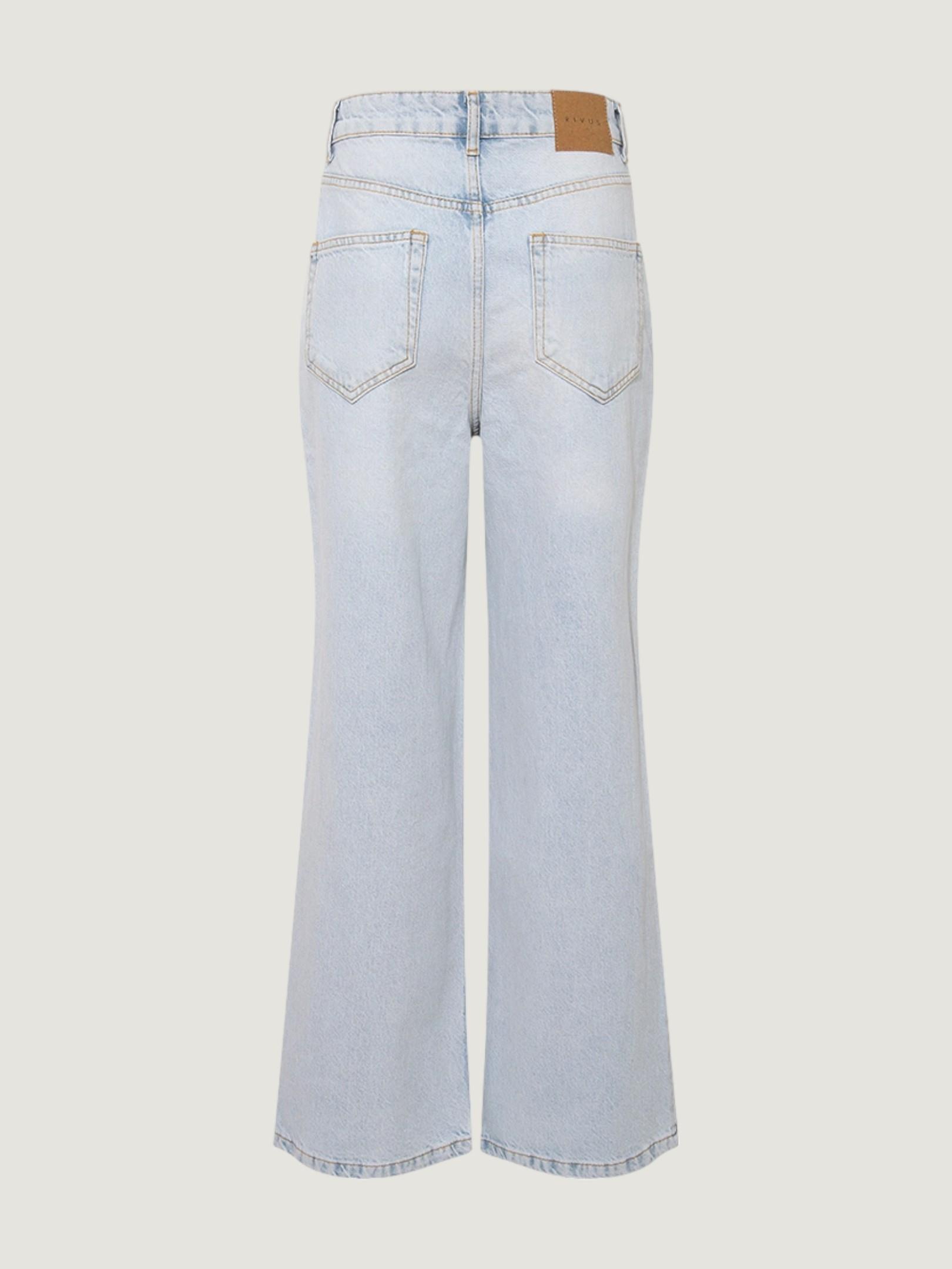 Paçaları Yırtmaçlı Yüksek Bel Wide Leg Jean Pantolon- Mavi Pantolon Modelleri