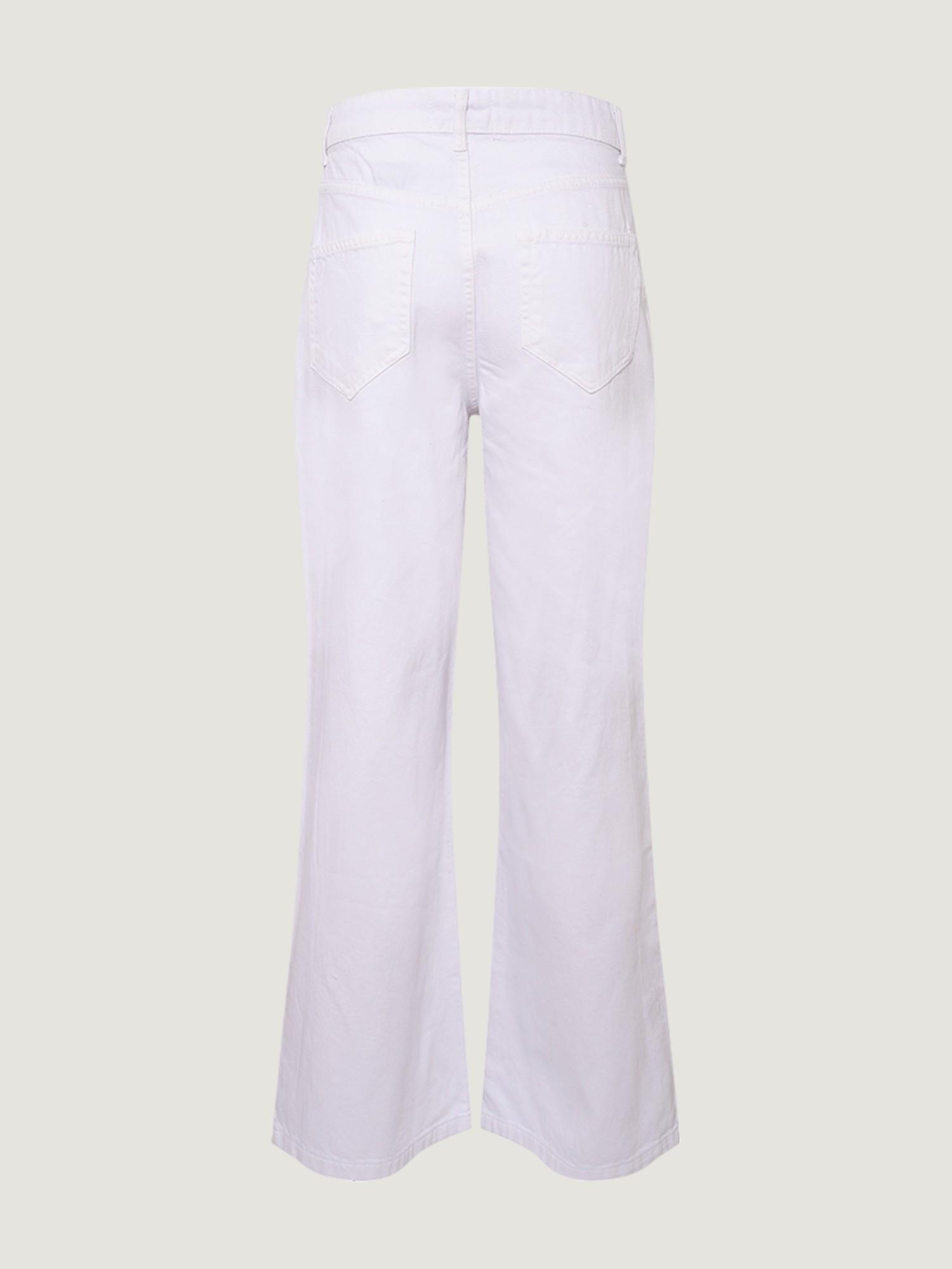 Paçaları Yırtmaçlı Yüksek Bel Wide Leg Jean - Beyaz Pantolon Modelleri