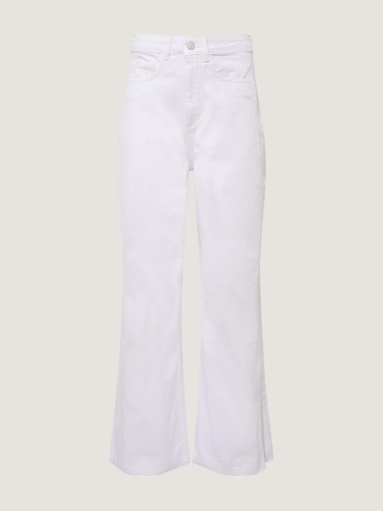 Paçaları Yırtmaçlı Yüksek Bel Wide Leg Jean - Beyaz Pantolon Modelleri