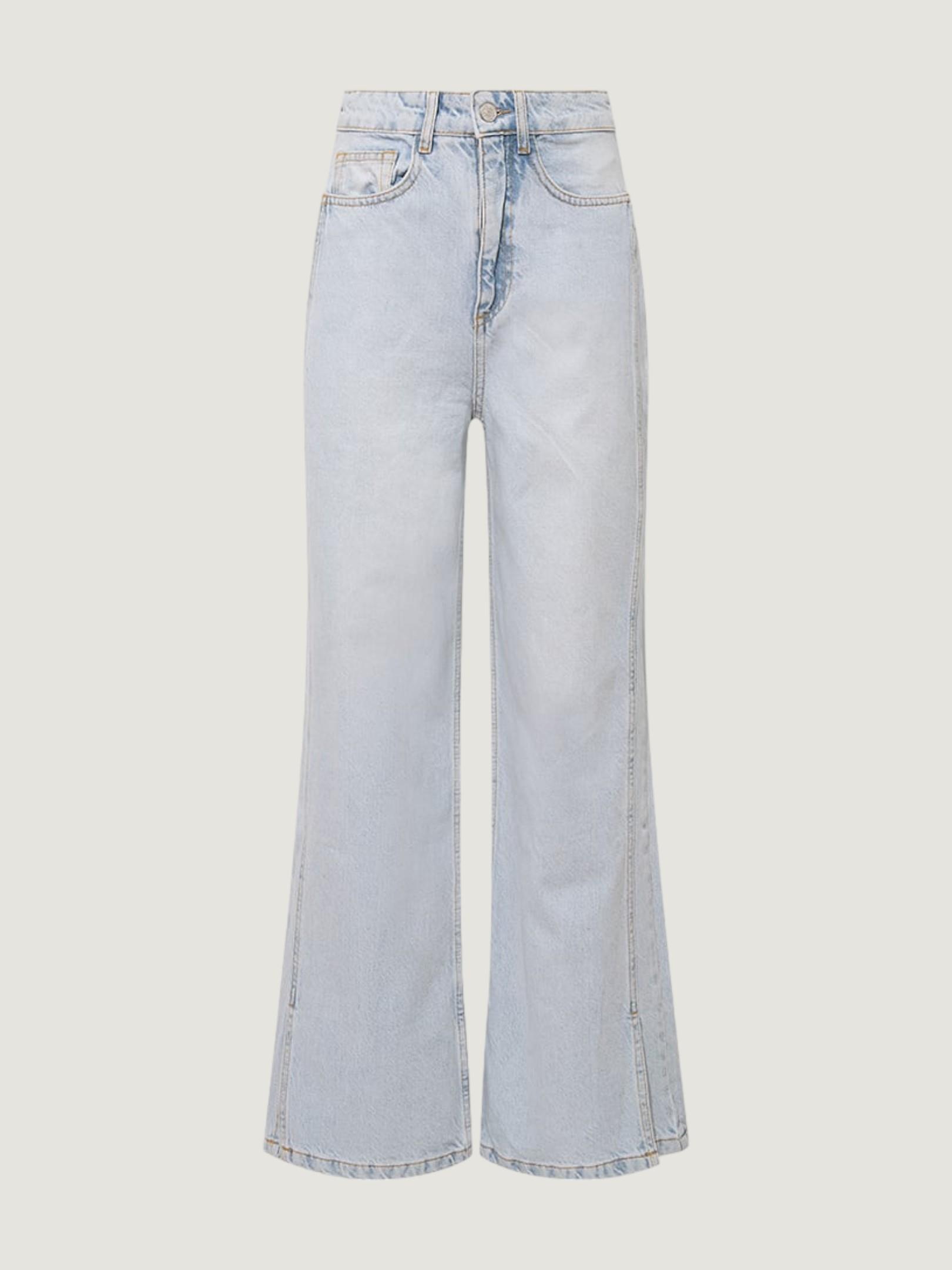 Paçaları Yırtmaçlı Yüksek Bel Wide Leg Jean Pantolon- Mavi Pantolon Modelleri