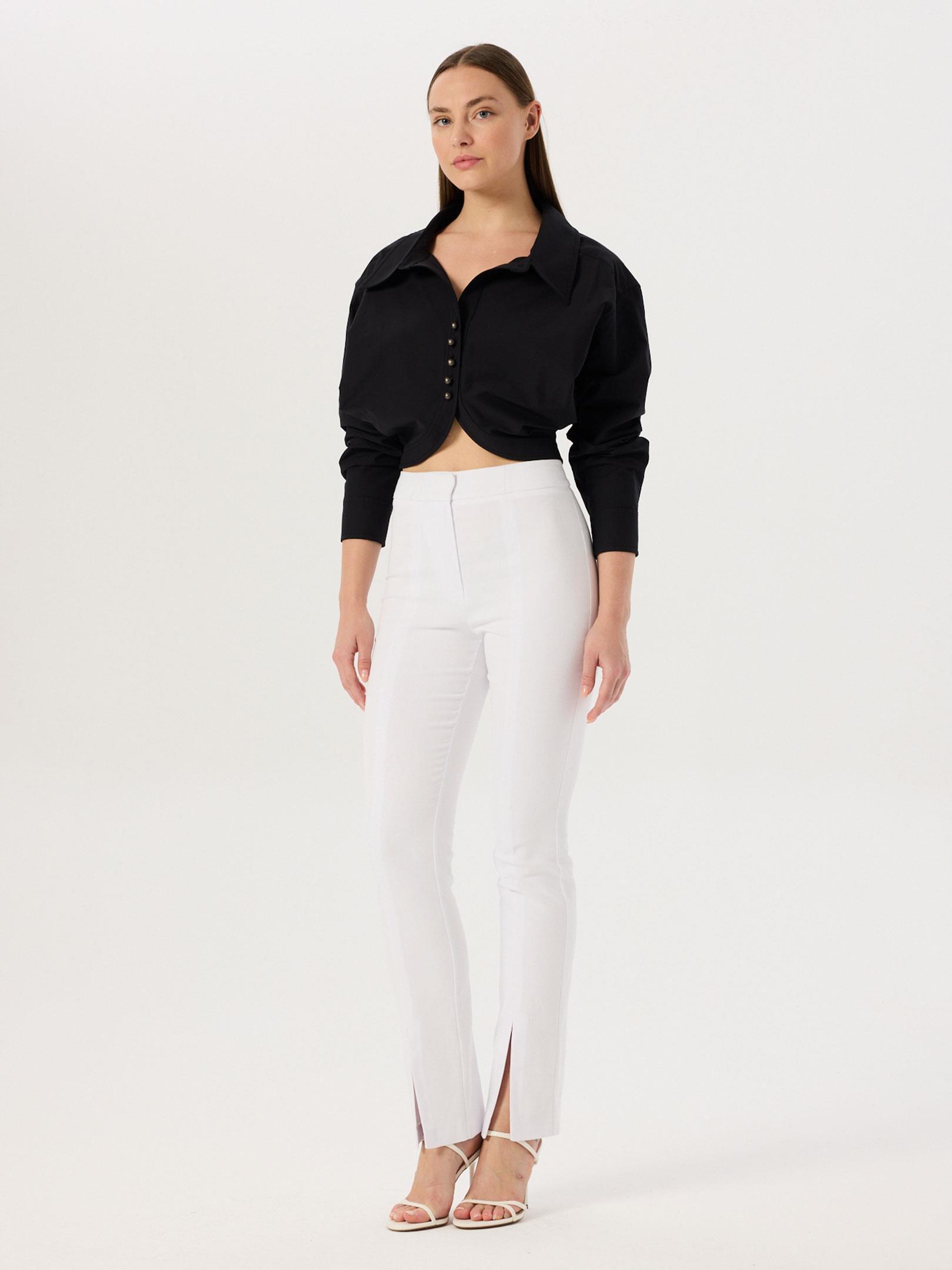 Paçası Yırtmaç Detaylı Skinny Pantolon - Beyaz Pantolon Modelleri