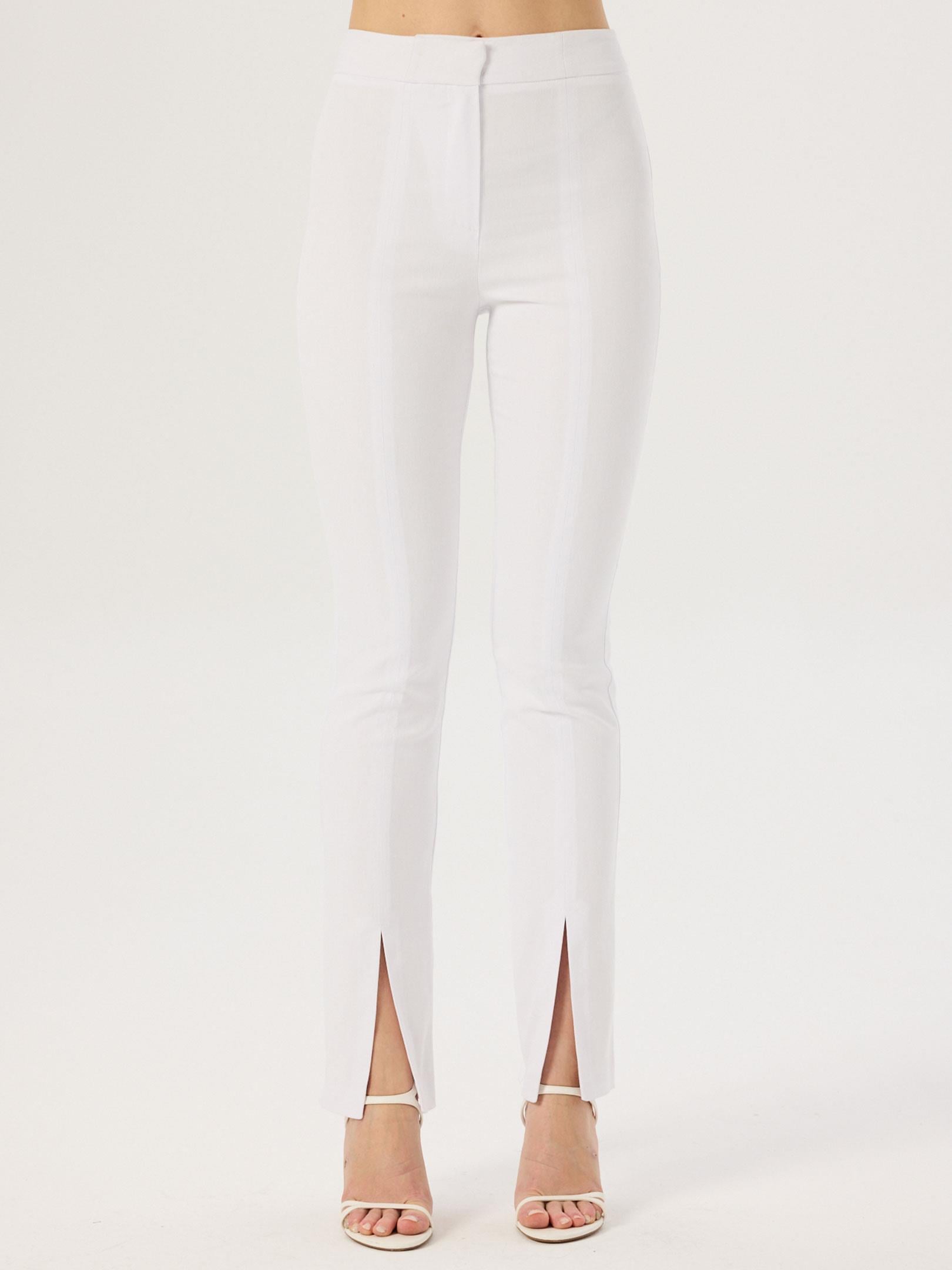 Paçası Yırtmaç Detaylı Skinny Pantolon - Beyaz Pantolon Modelleri