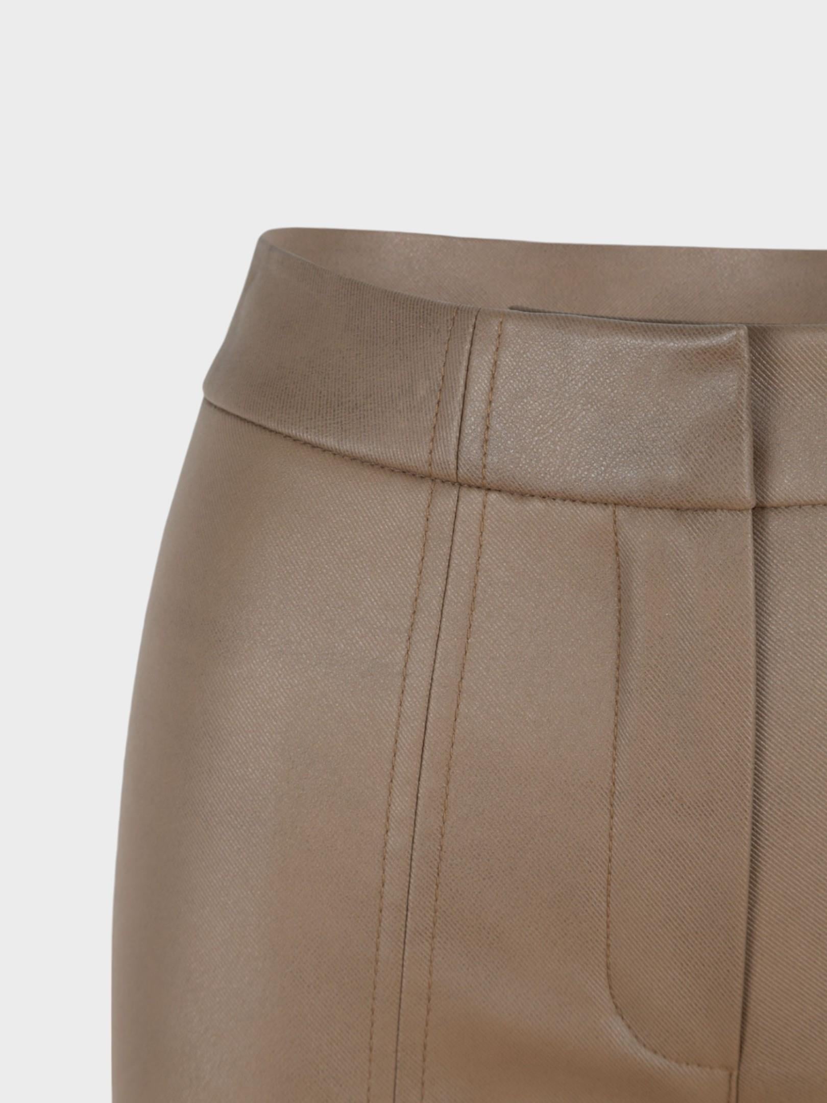 Paçası Yırtmaç Detaylı Vegan Deri Pantolon - Camel Pantolon Modelleri