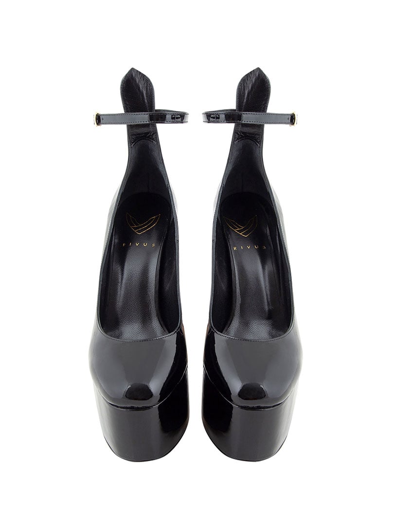 Platform Topuklu Bantlı Rugan Ayakkabı - Siyah