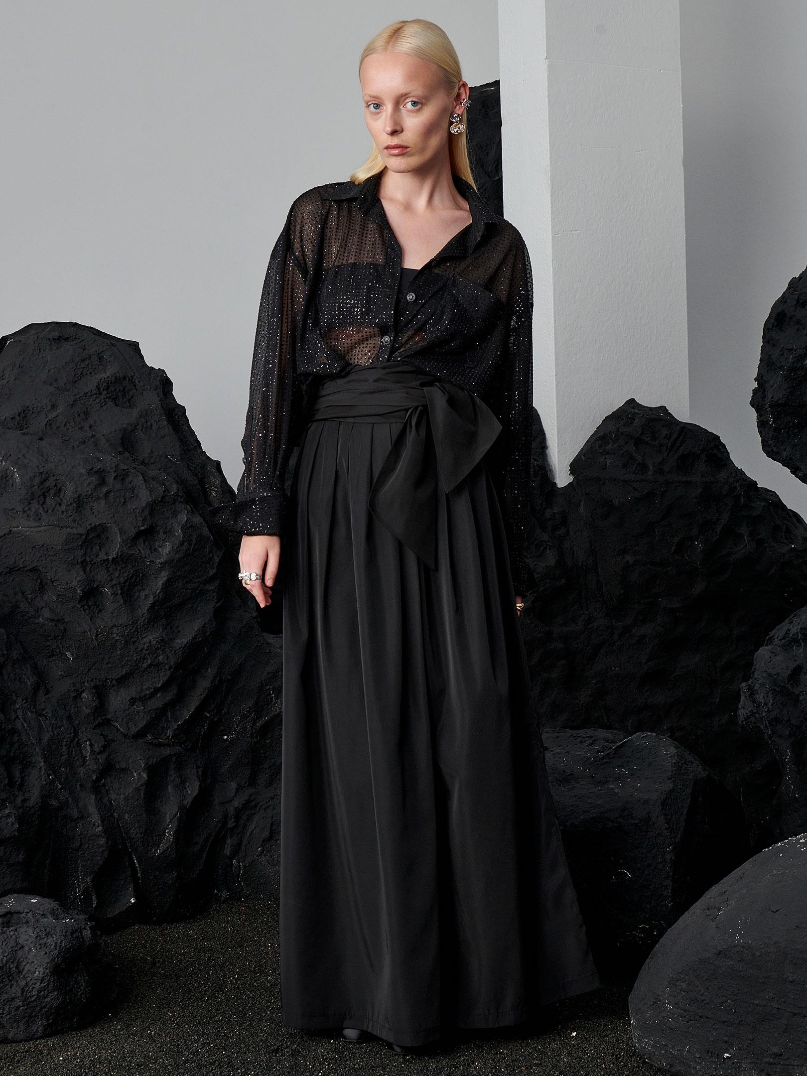 Simli Puantiyeli  Salaş Gömlek - Siyah Gömlek Modelleri