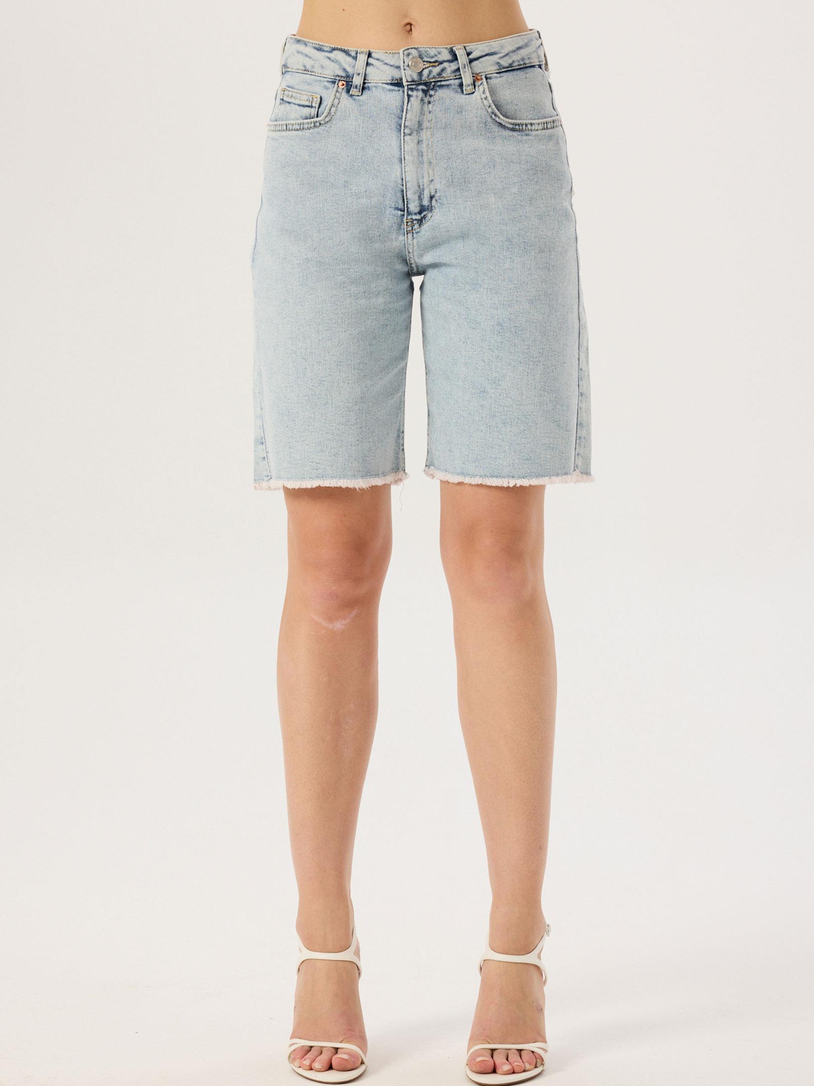 Straight Fit Jean Bermuda Şort - Light Indigo  Şort Modelleri