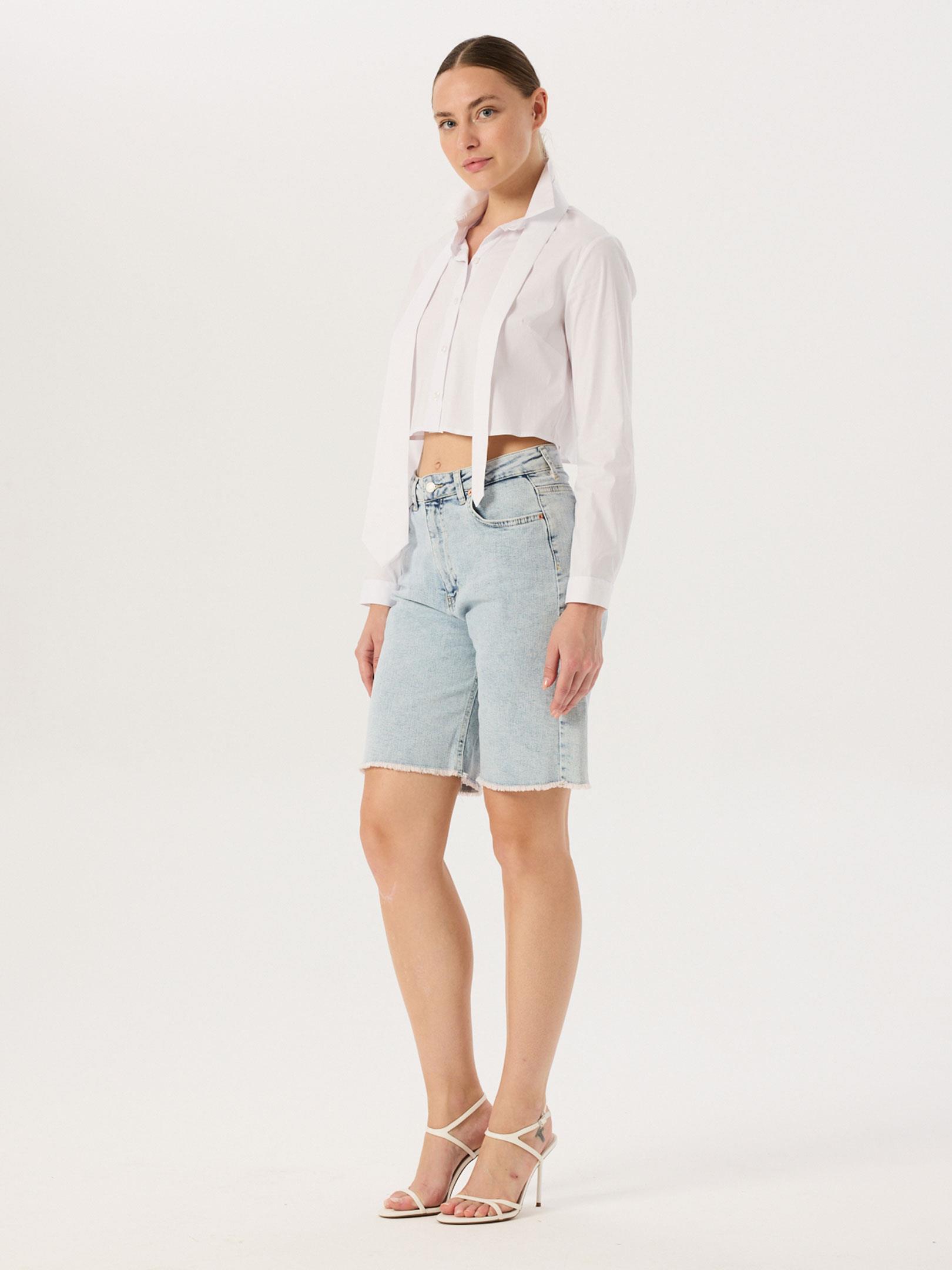 Straight Fit Jean Bermuda Şort - Light Indigo  Şort Modelleri