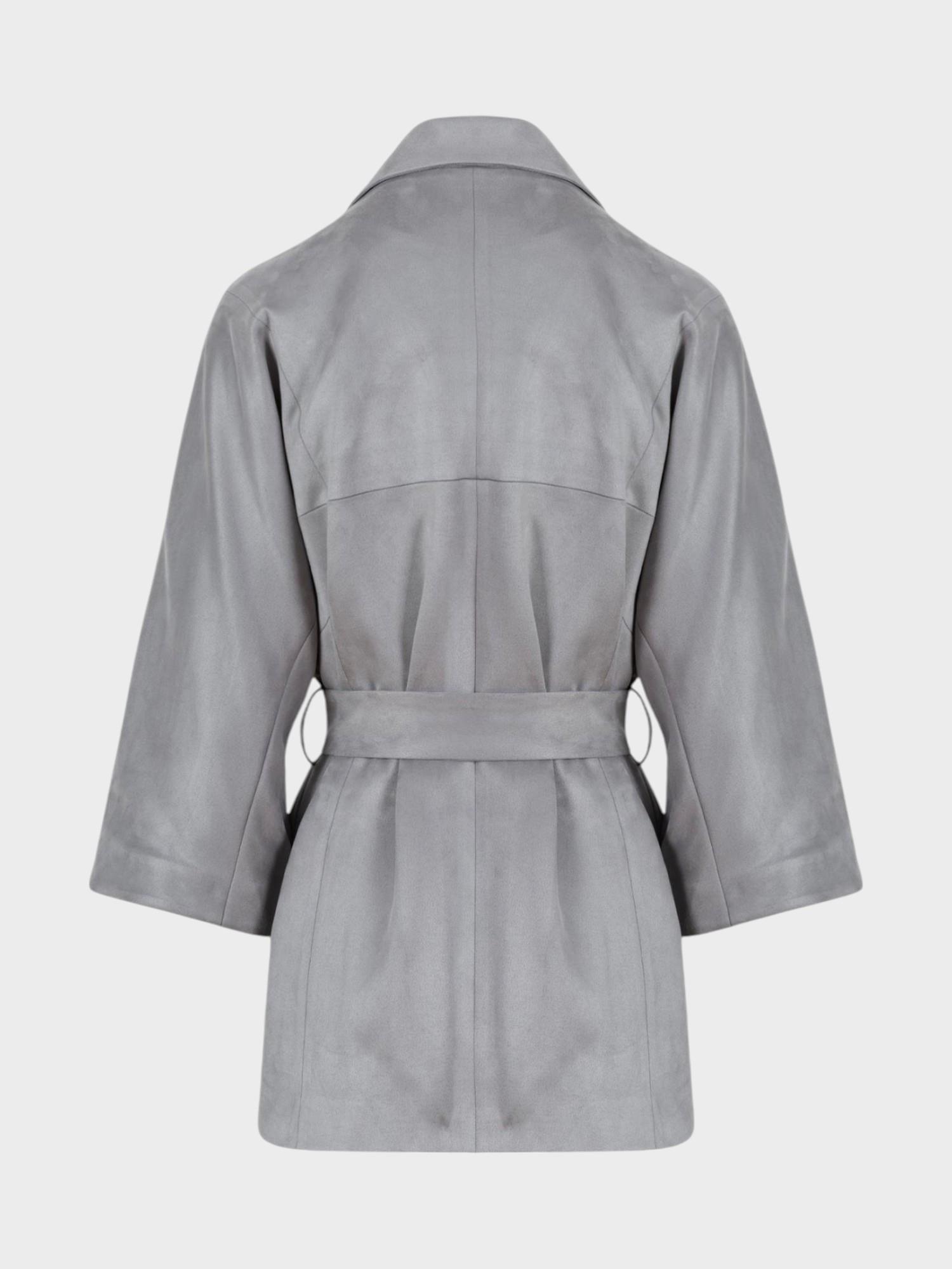 Süet Kuşaklı Kimono - Gri Ceket Modelleri