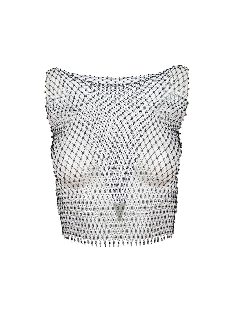 Taşlı Crop File Tshirt - Siyah