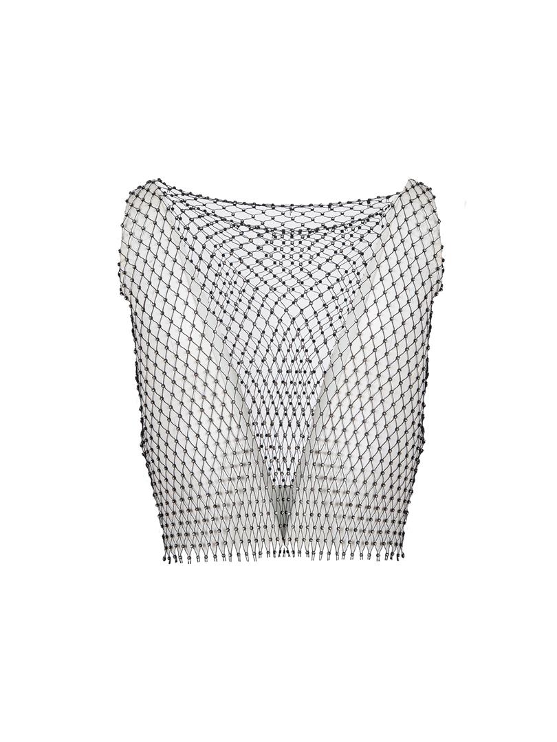 Taşlı Crop File Tshirt - Siyah