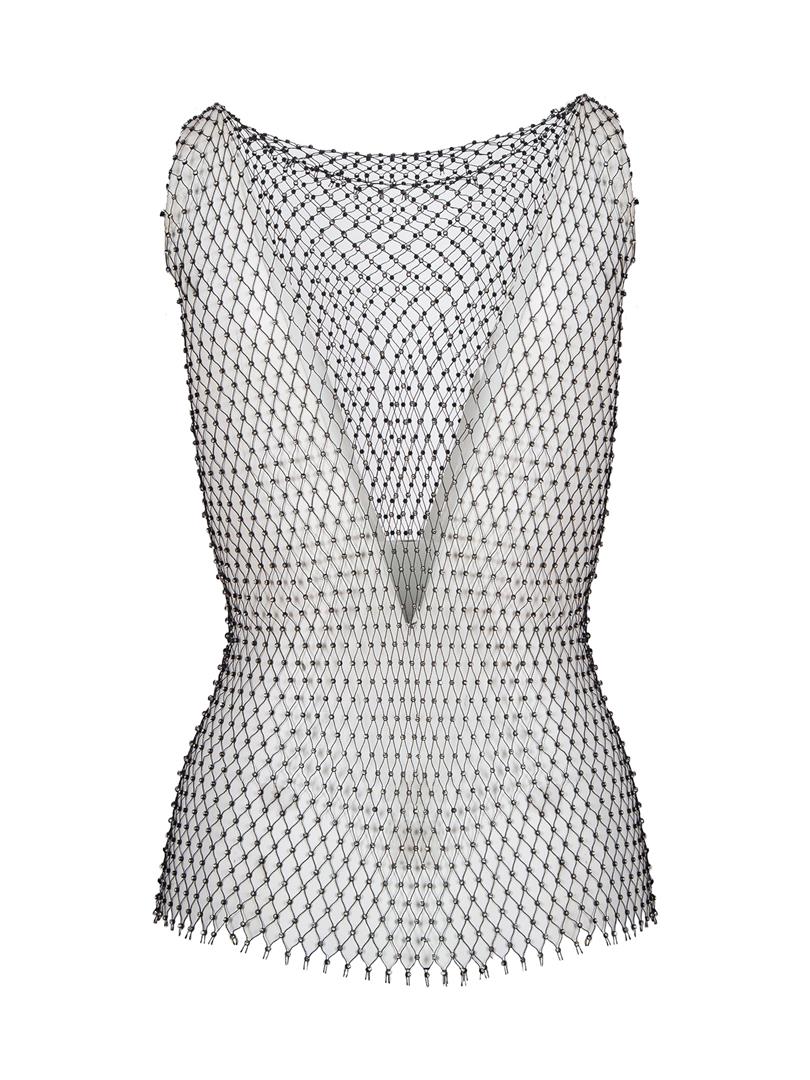 Taşlı Uzun File Tshirt - Siyah