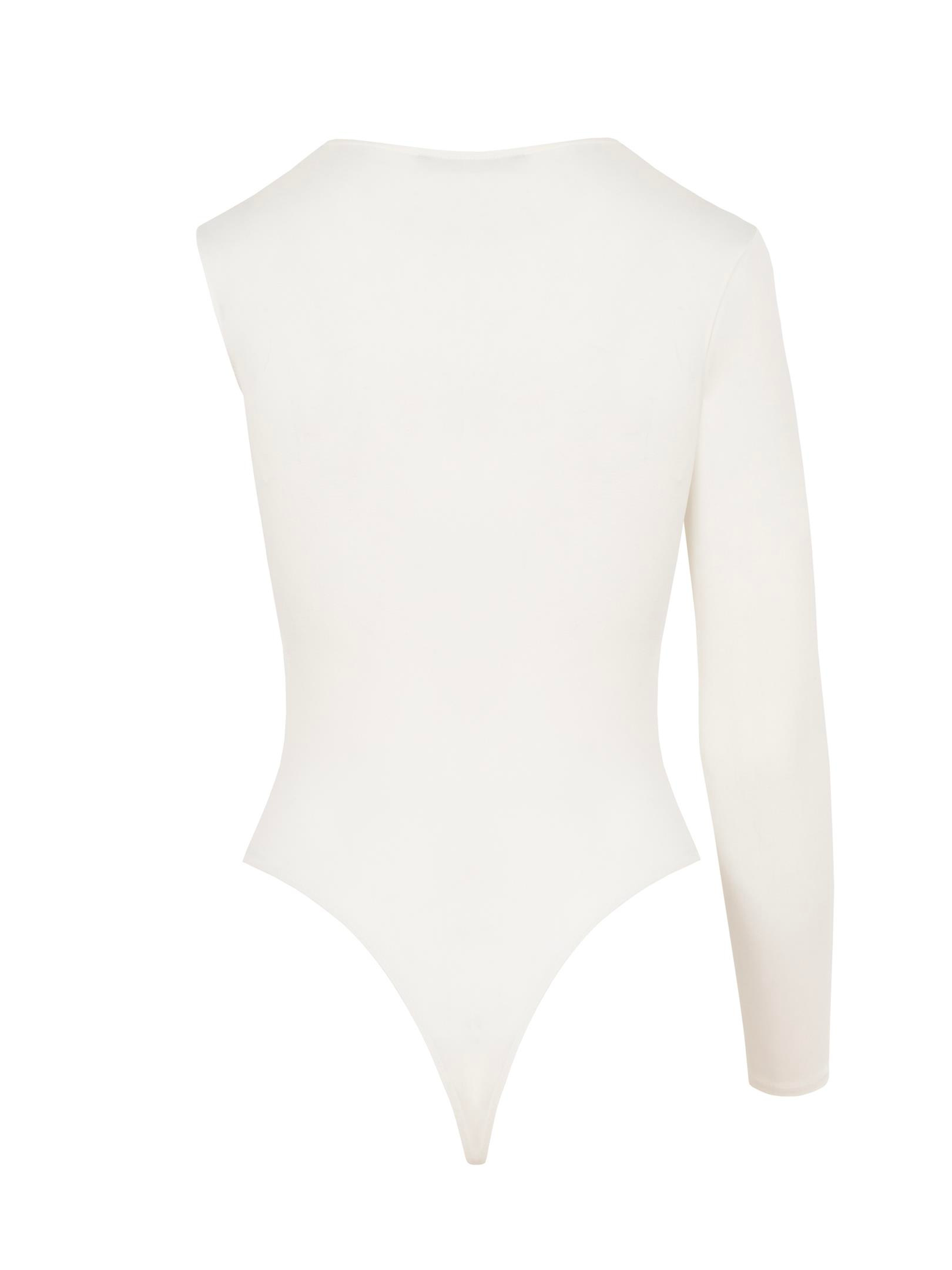 Tek Kol Yaka Detaylı Çıtçıtlı Body - Ekru Body & Bluz Modelleri