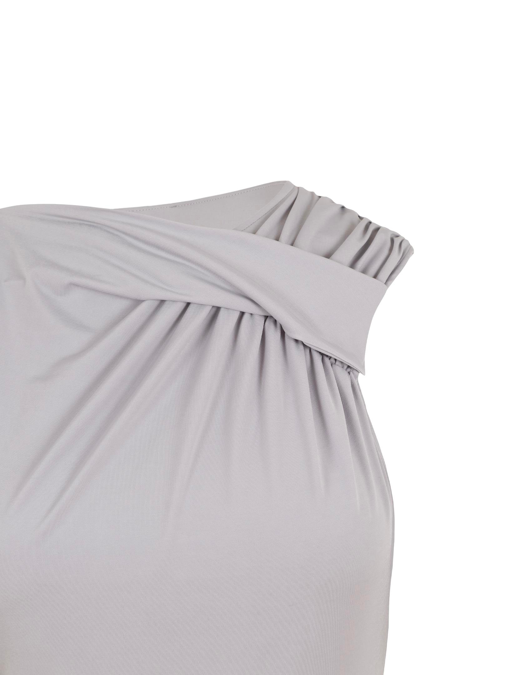Tek Kol Yaka Detaylı Çıtçıtlı Body - Gri Body & Bluz Modelleri