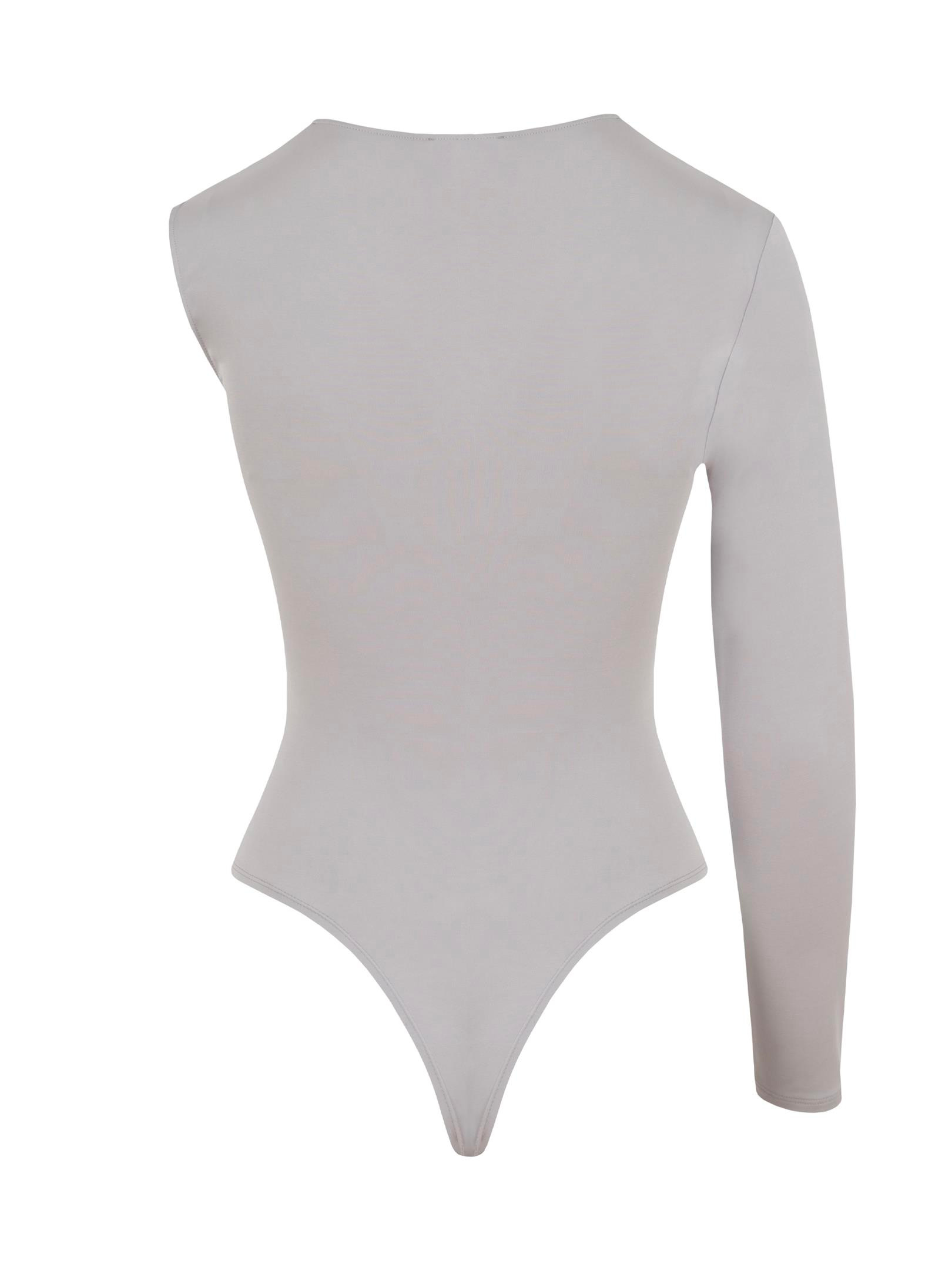 Tek Kol Yaka Detaylı Çıtçıtlı Body - Gri Body & Bluz Modelleri