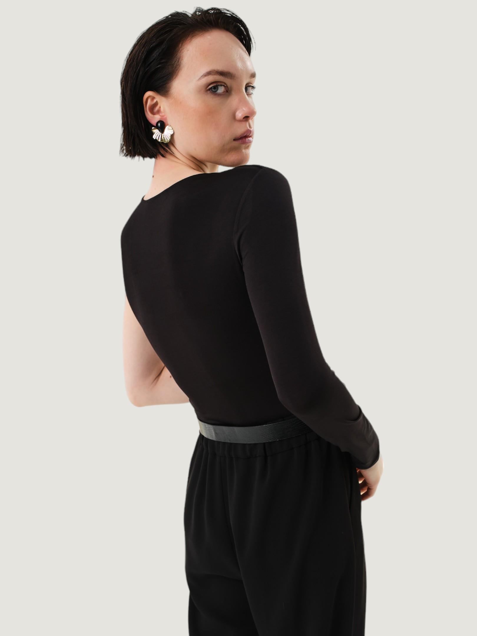 Tek Kol Yaka Detaylı Çıtçıtlı Body - Siyah Body Modelleri