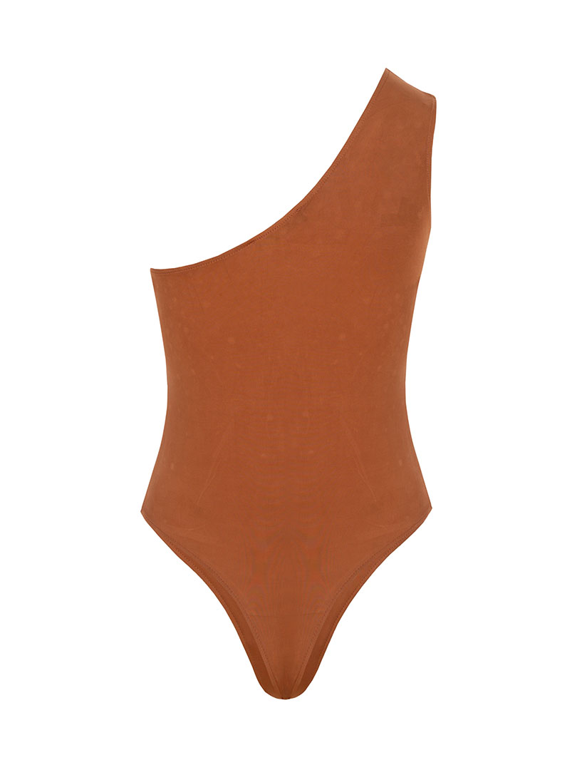 Tek Omuz Kristal Taşlı Body - Taba
