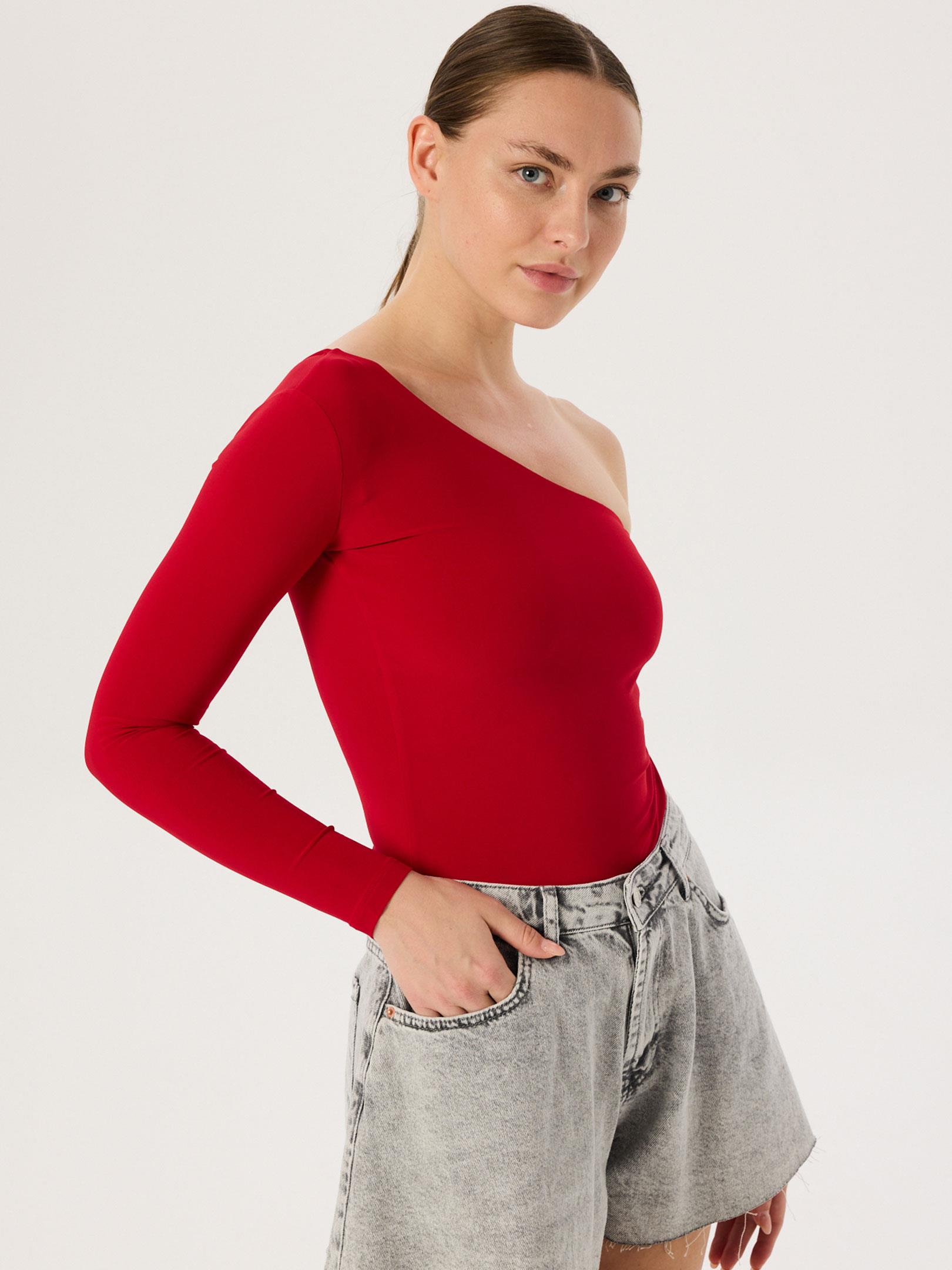 Tek Omuz Uzun Kol Body - Kırmızı Body Modelleri