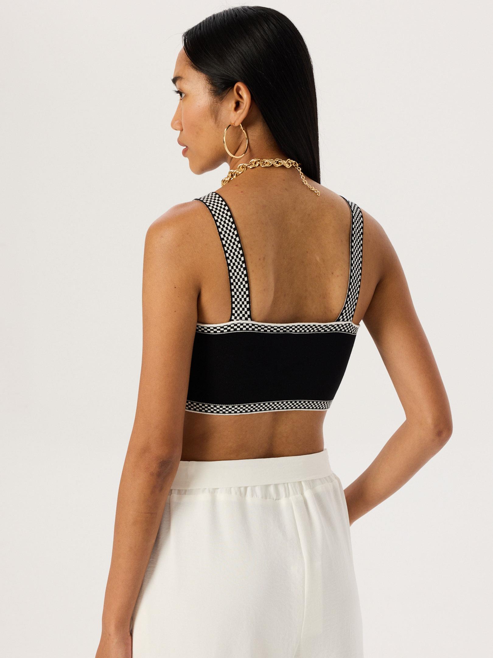 Triko Dama Desen Crop - Siyah Body Modelleri